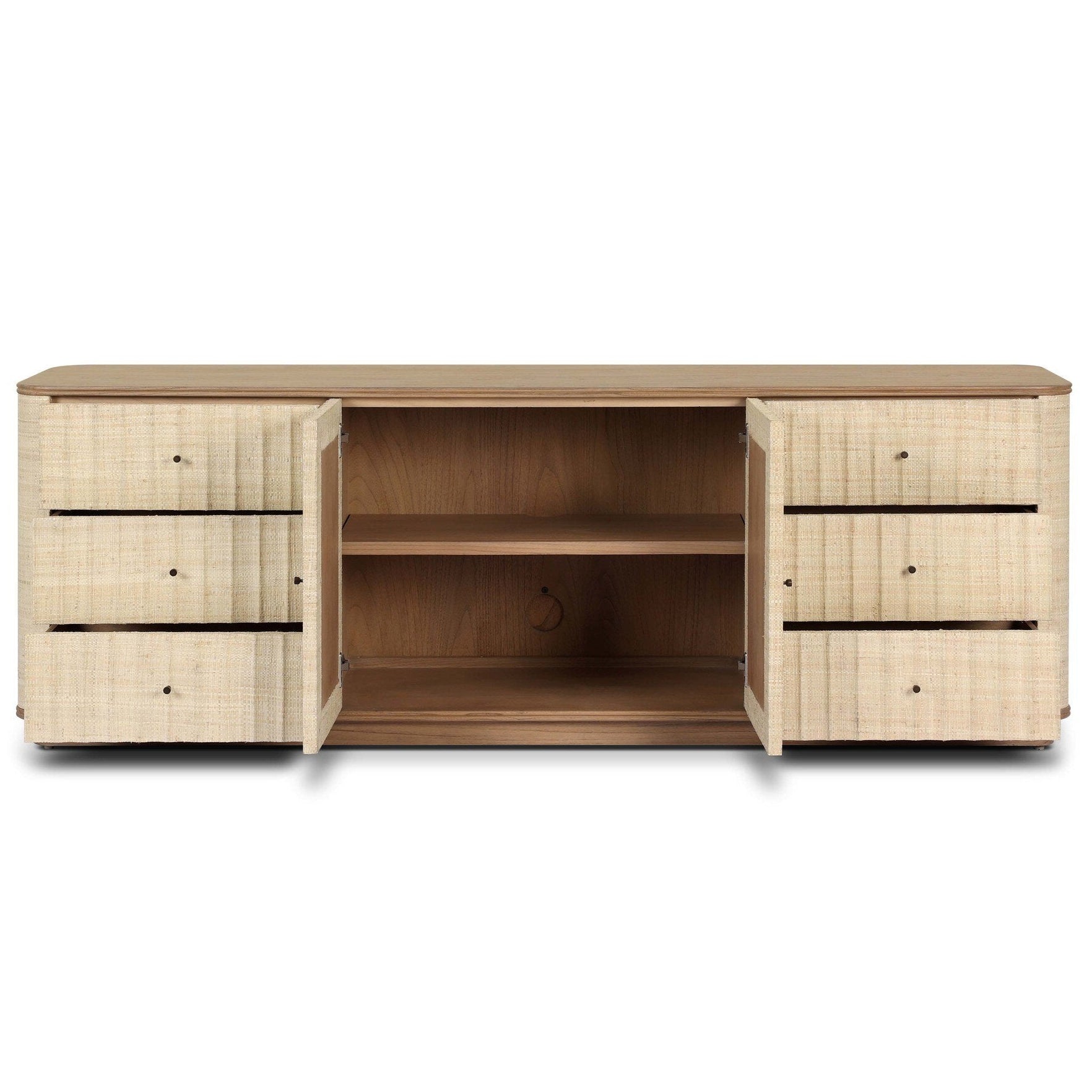 Four Hands Meyer Natural Fleck Raffia Media Console - storage detail (view 2)