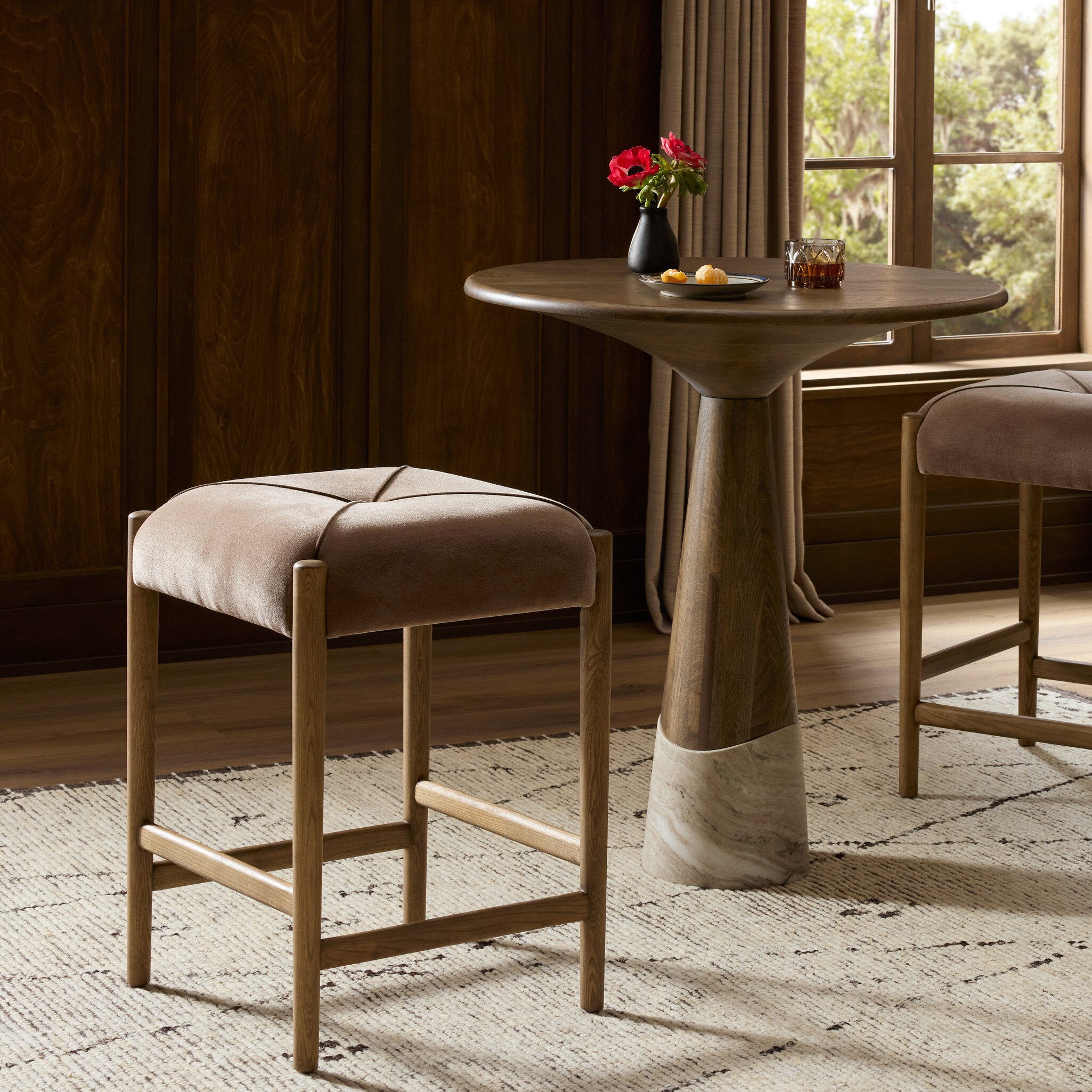 Four Hands Auden Monte Mushroom Counter Stool - styled room setting