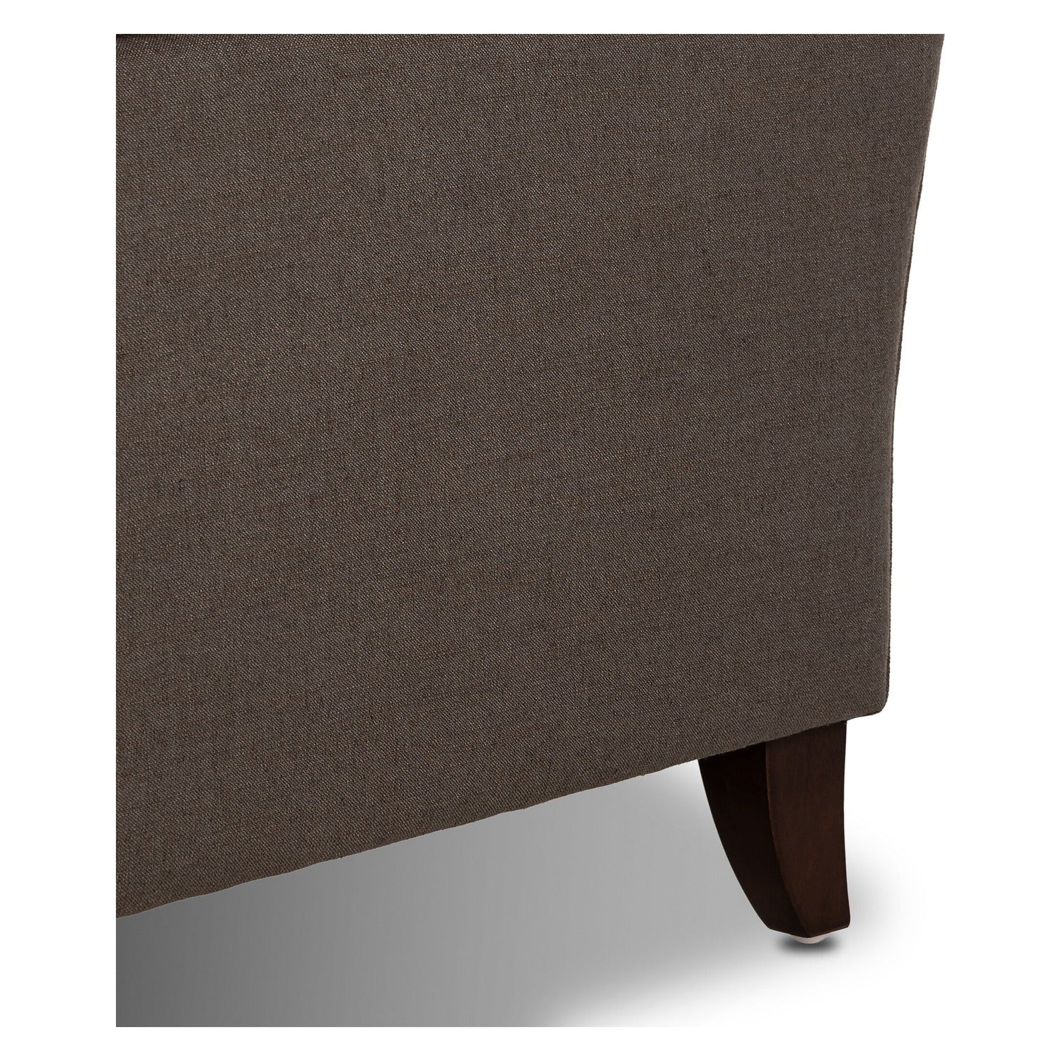 Four Hands Tiani Savoy Coffee Sofa 95in with reverse camelback and pleated arms, close-up detail of turned leg