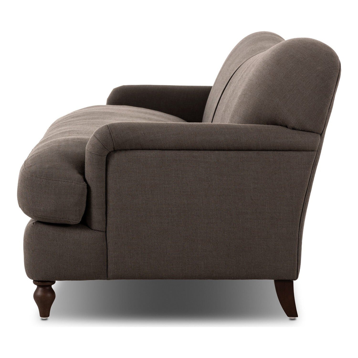 Four Hands Tiani Savoy Coffee Sofa 95in with reverse camelback and pleated arms, side profile view