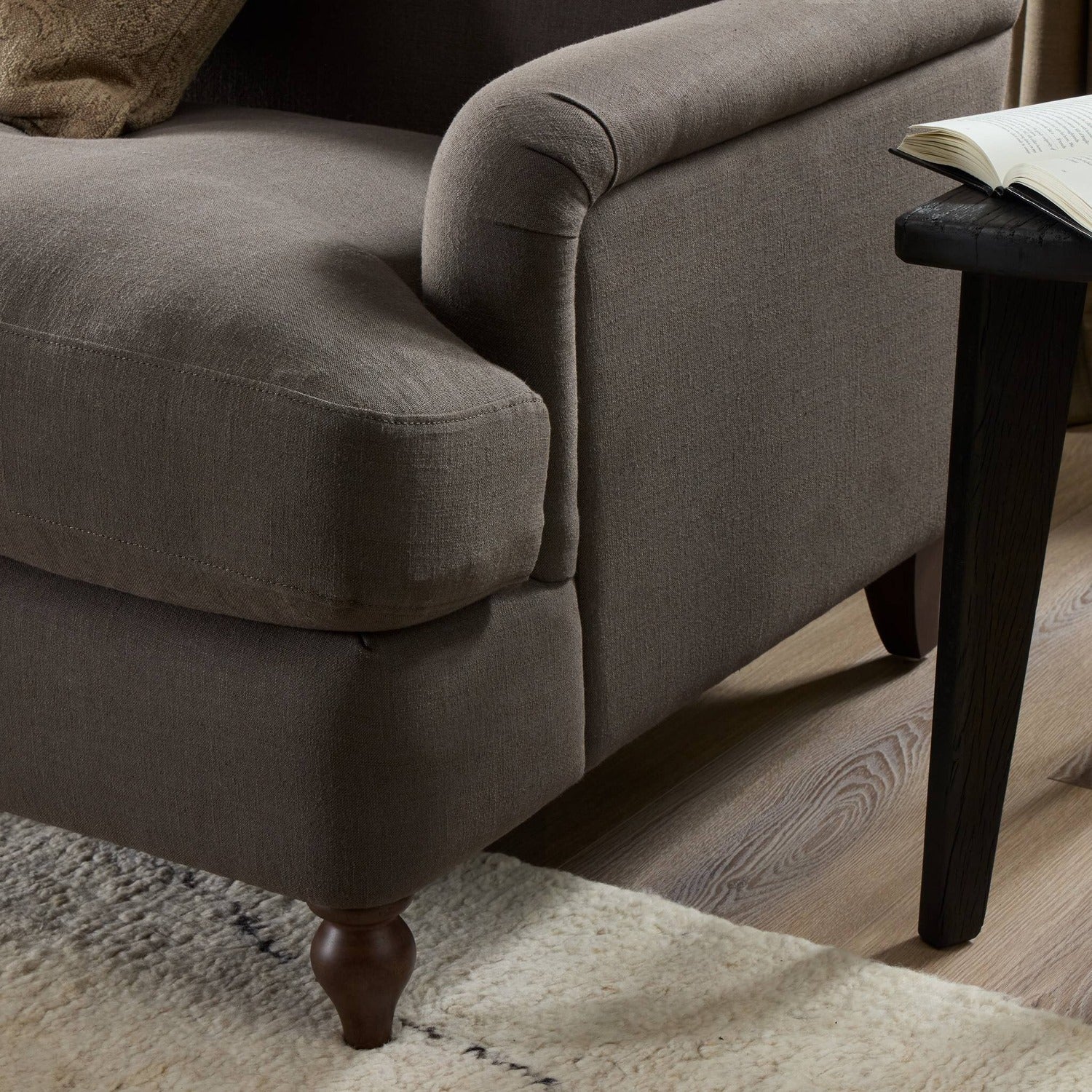 Four Hands Tiani Savoy Coffee Sofa 95in with reverse camelback and pleated arms, alternate styled view