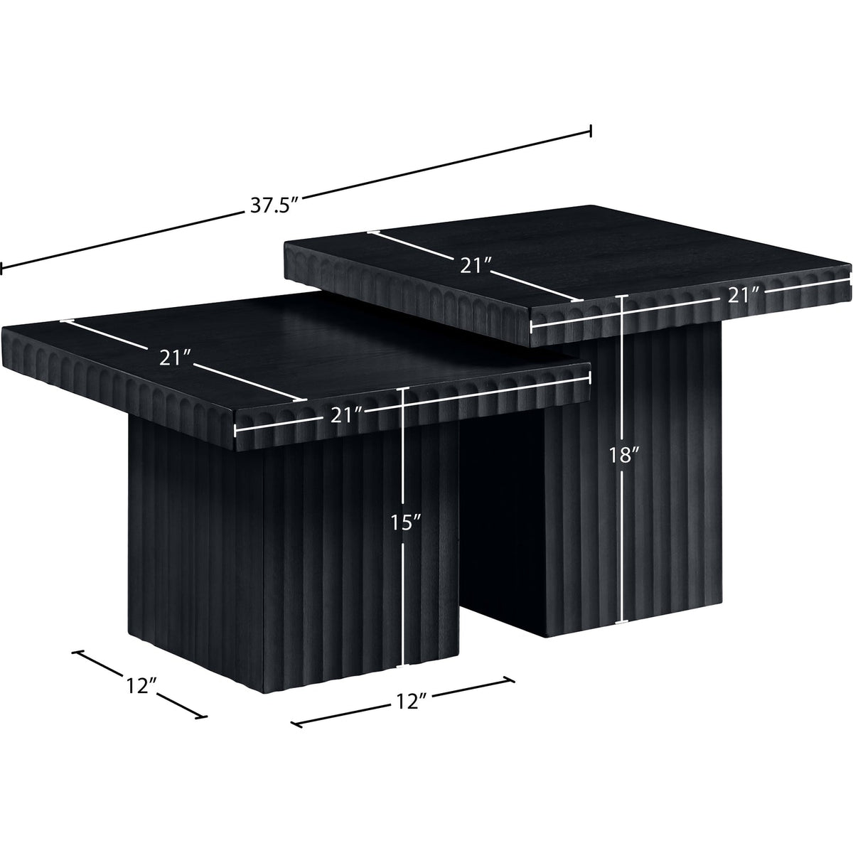Spencer Black Solid Wood And Oak Veneer 2 Piece Coffee Table