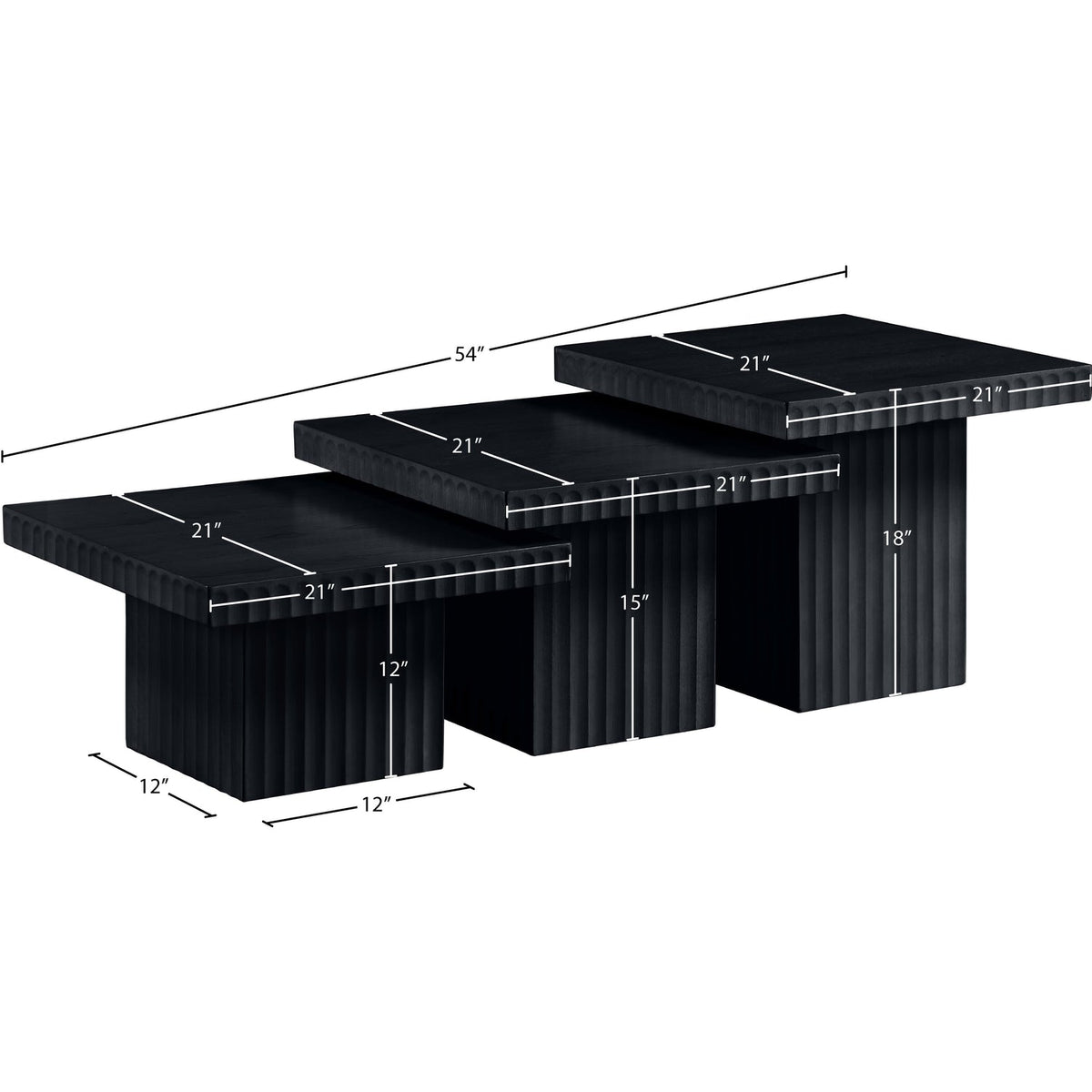 Spencer Black Solid Wood And Oak Veneer 3 Piece Coffee Table