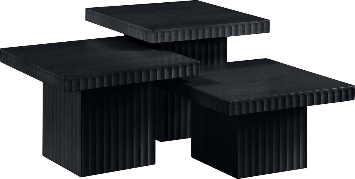 Spencer Black Solid Wood And Oak Veneer 3 Piece Coffee Table