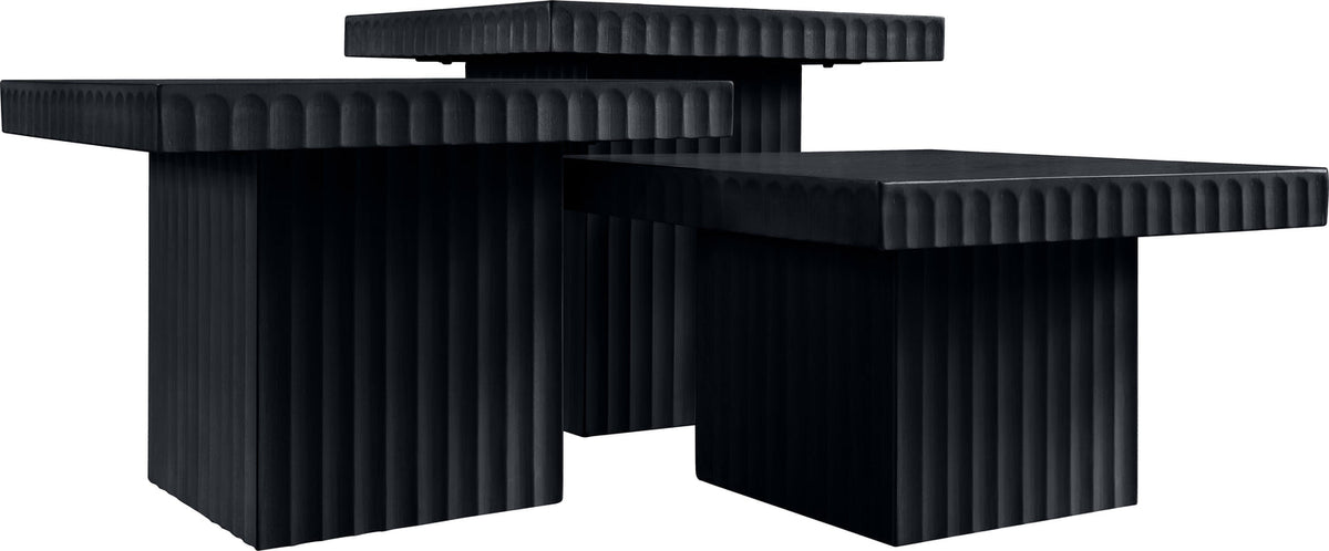 Spencer Black Solid Wood And Oak Veneer 3 Piece Coffee Table