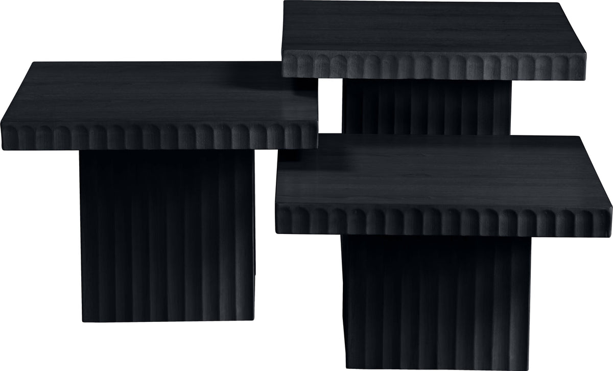 Spencer Black Solid Wood And Oak Veneer 3 Piece Coffee Table