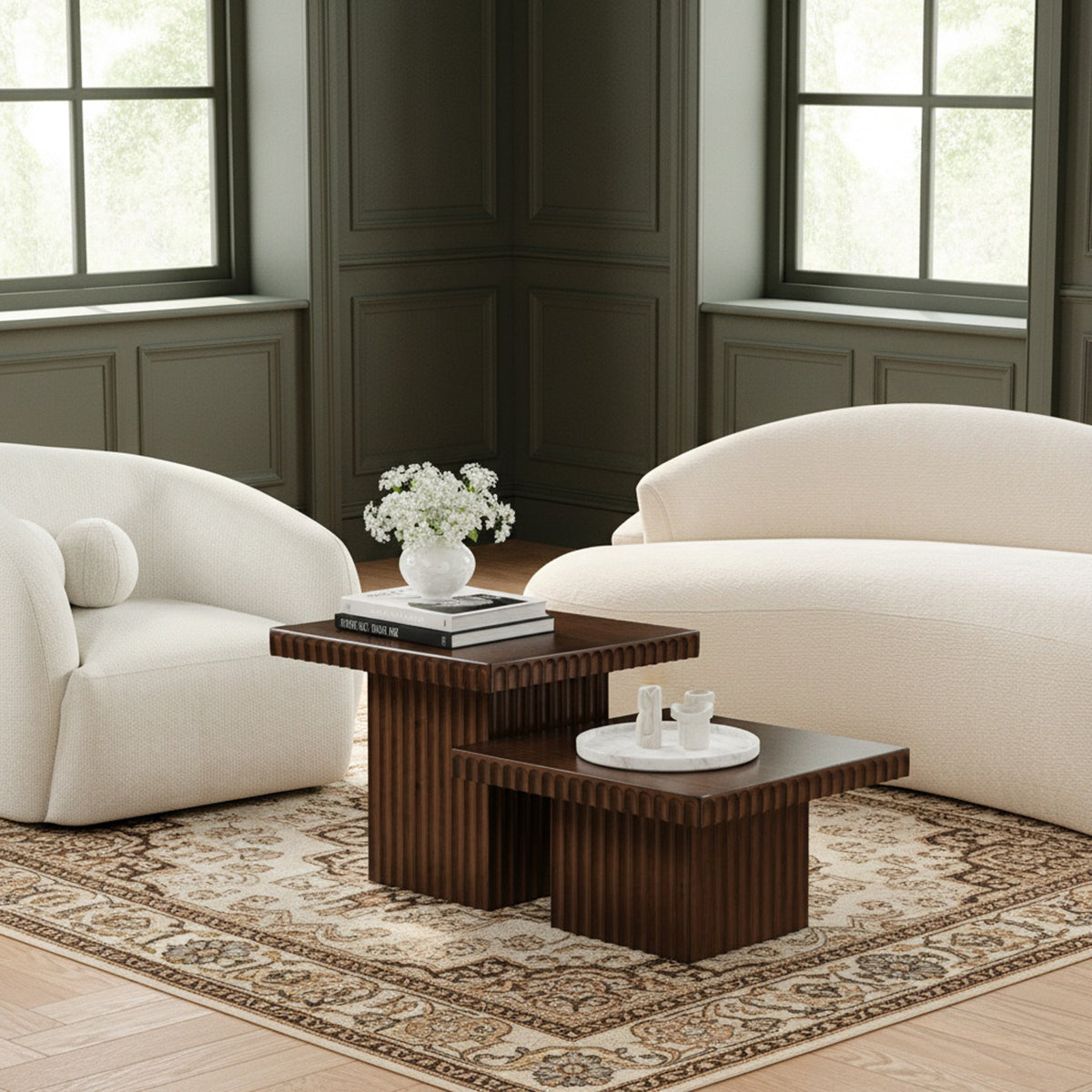 Spencer Brown Solid Wood And Oak Veneer 2 Piece Coffee Table