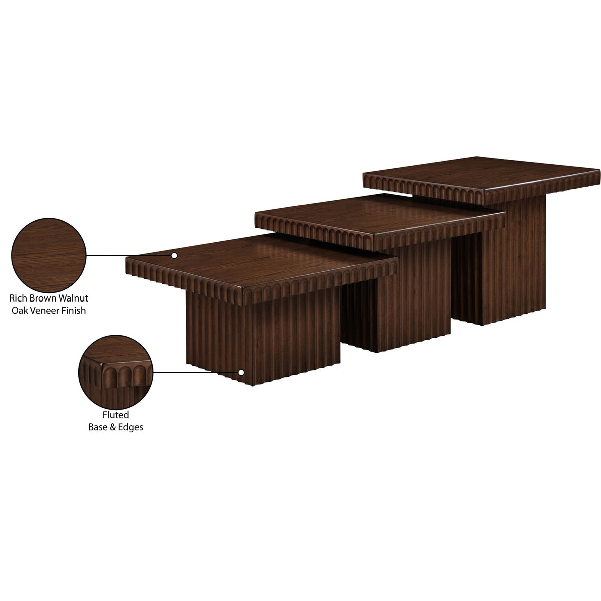 Spencer Brown Solid Wood And Oak Veneer 3 Piece Coffee Table