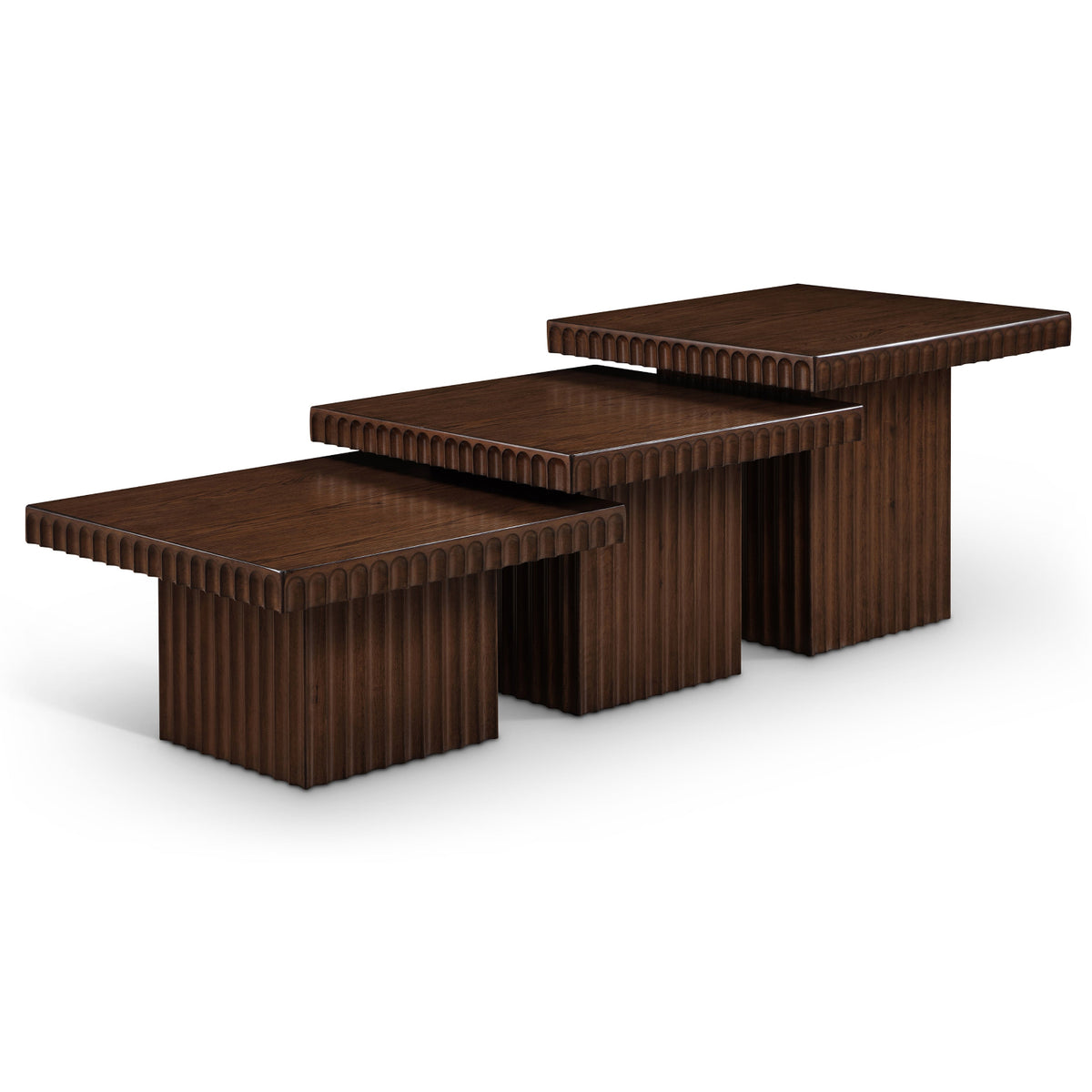 Spencer Brown Solid Wood And Oak Veneer 3pc. Coffee Table in brown walnut oak veneer, primary product view