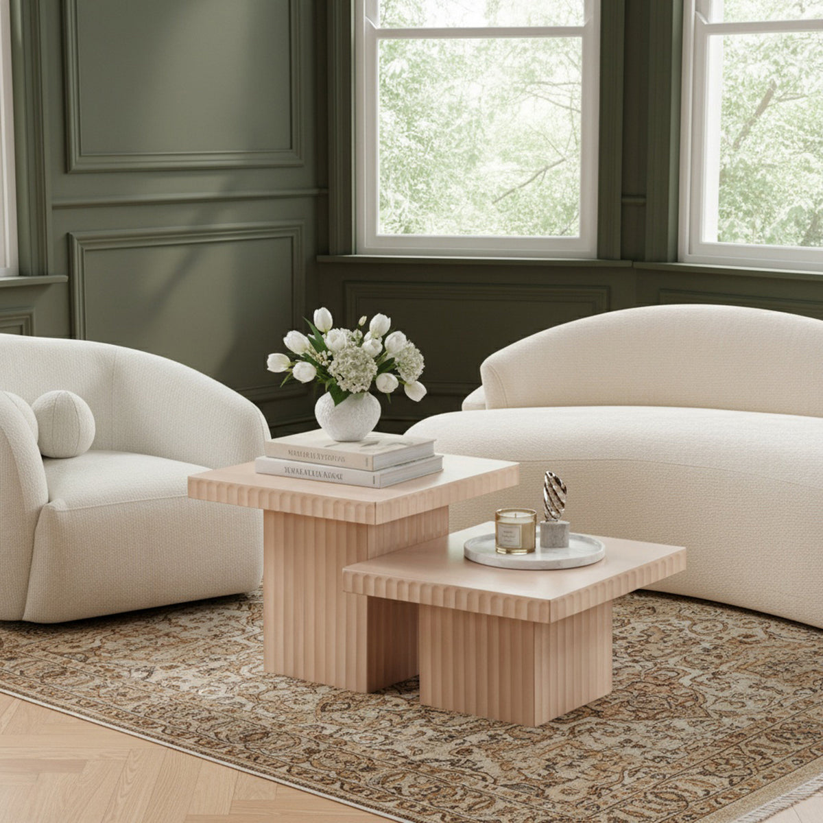 Spencer Natural Solid Wood And Oak Veneer 2 Piece Coffee Table