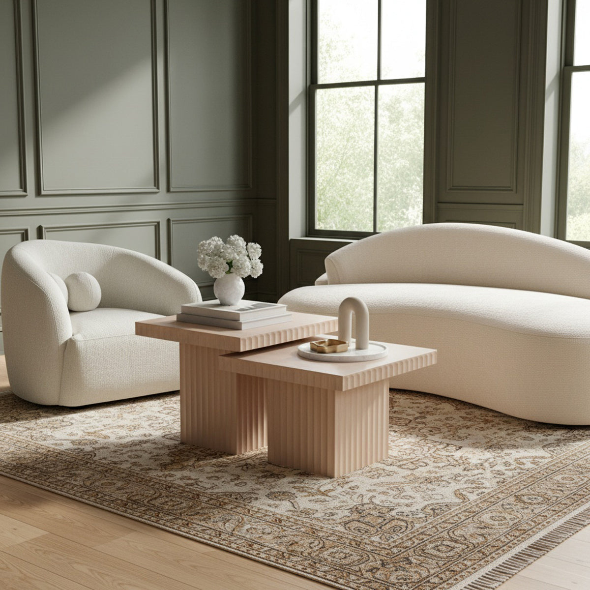 Spencer Natural Solid Wood And Oak Veneer 2 Piece Coffee Table