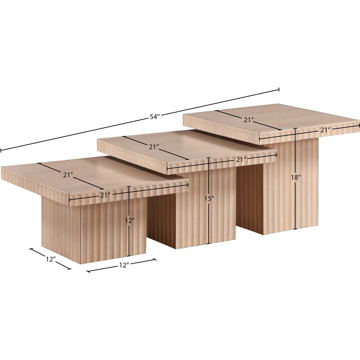 Spencer Natural Solid Wood And Oak Veneer 3 Piece Coffee Table