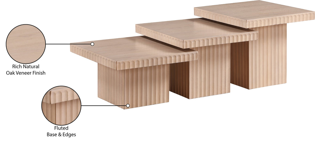 Spencer Natural Solid Wood And Oak Veneer 3 Piece Coffee Table