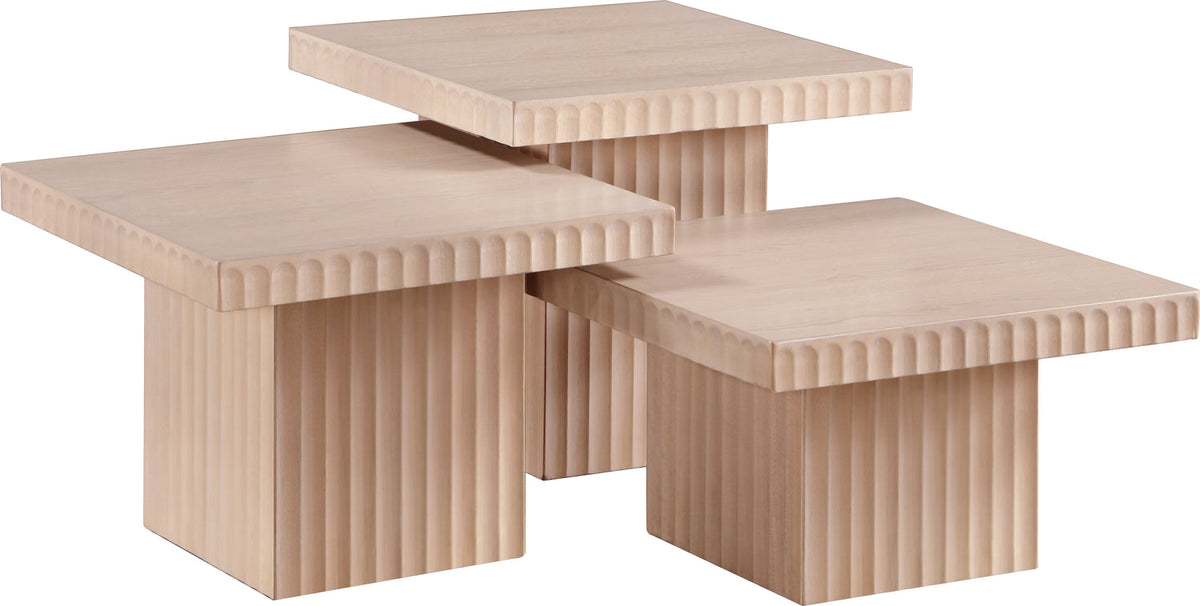 Spencer Natural Solid Wood And Oak Veneer 3 Piece Coffee Table
