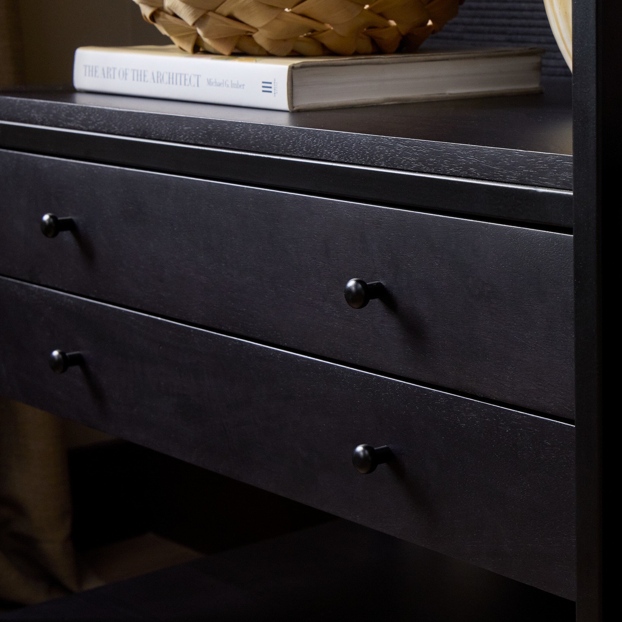 Four Hands Igor Satin Black Bookcase detail view 6