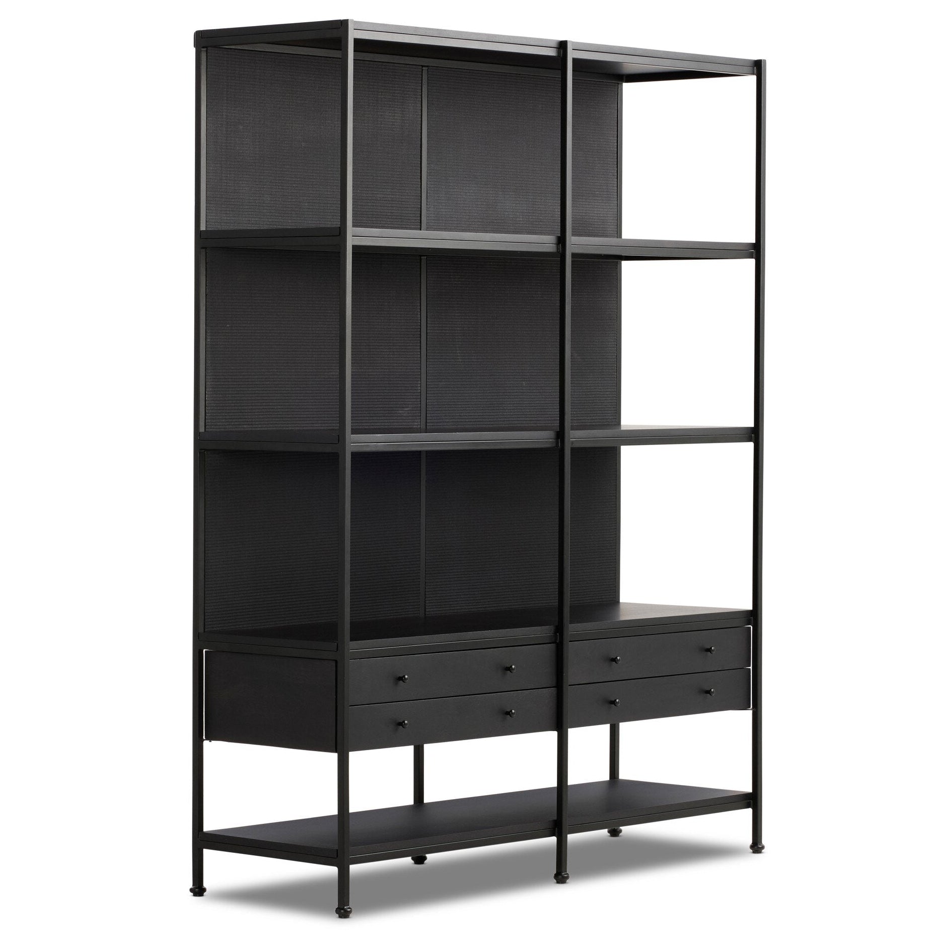 Four Hands Igor Satin Black Bookcase styled view