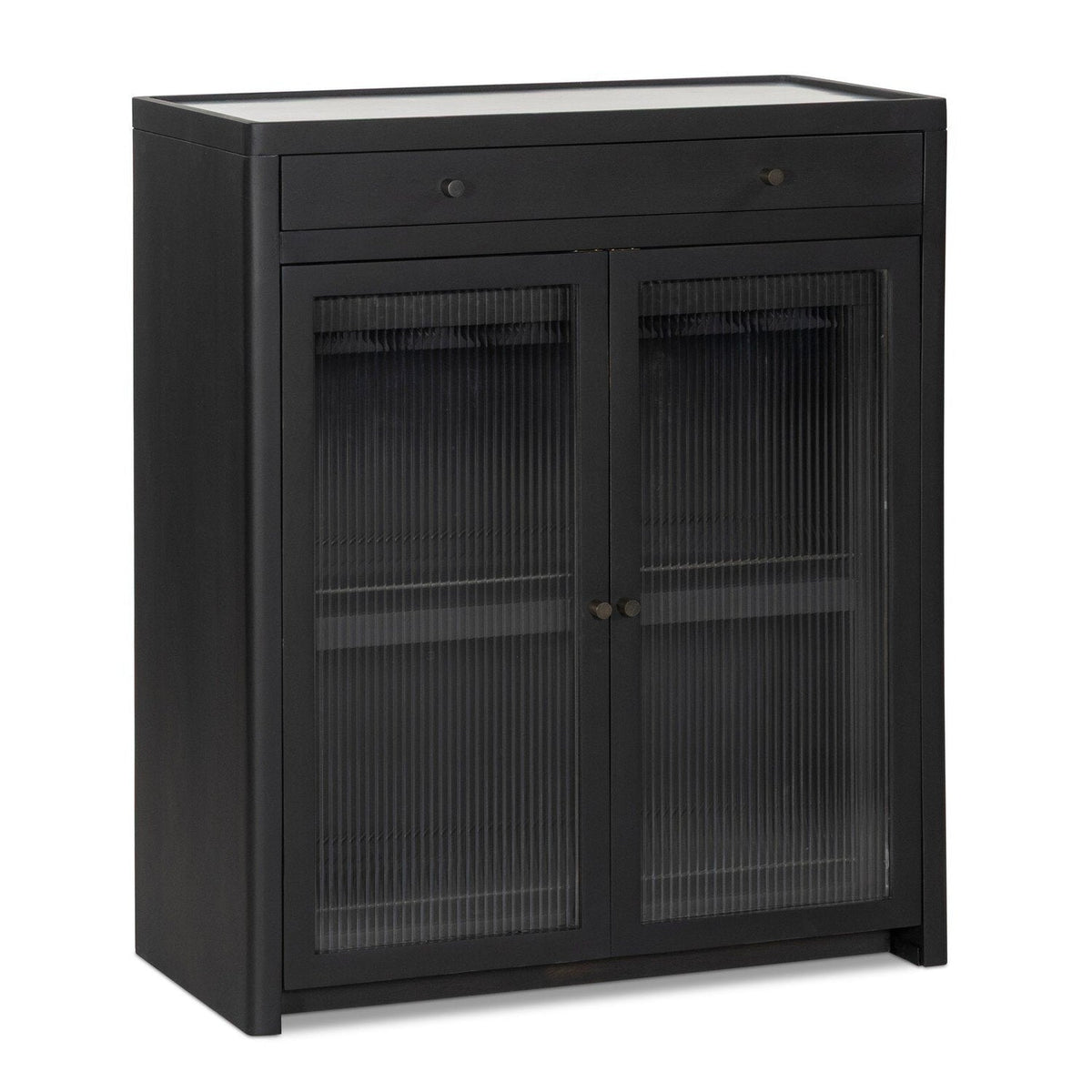 Four Hands Santiago Smoked Black Mango Bar Cabinet styled view