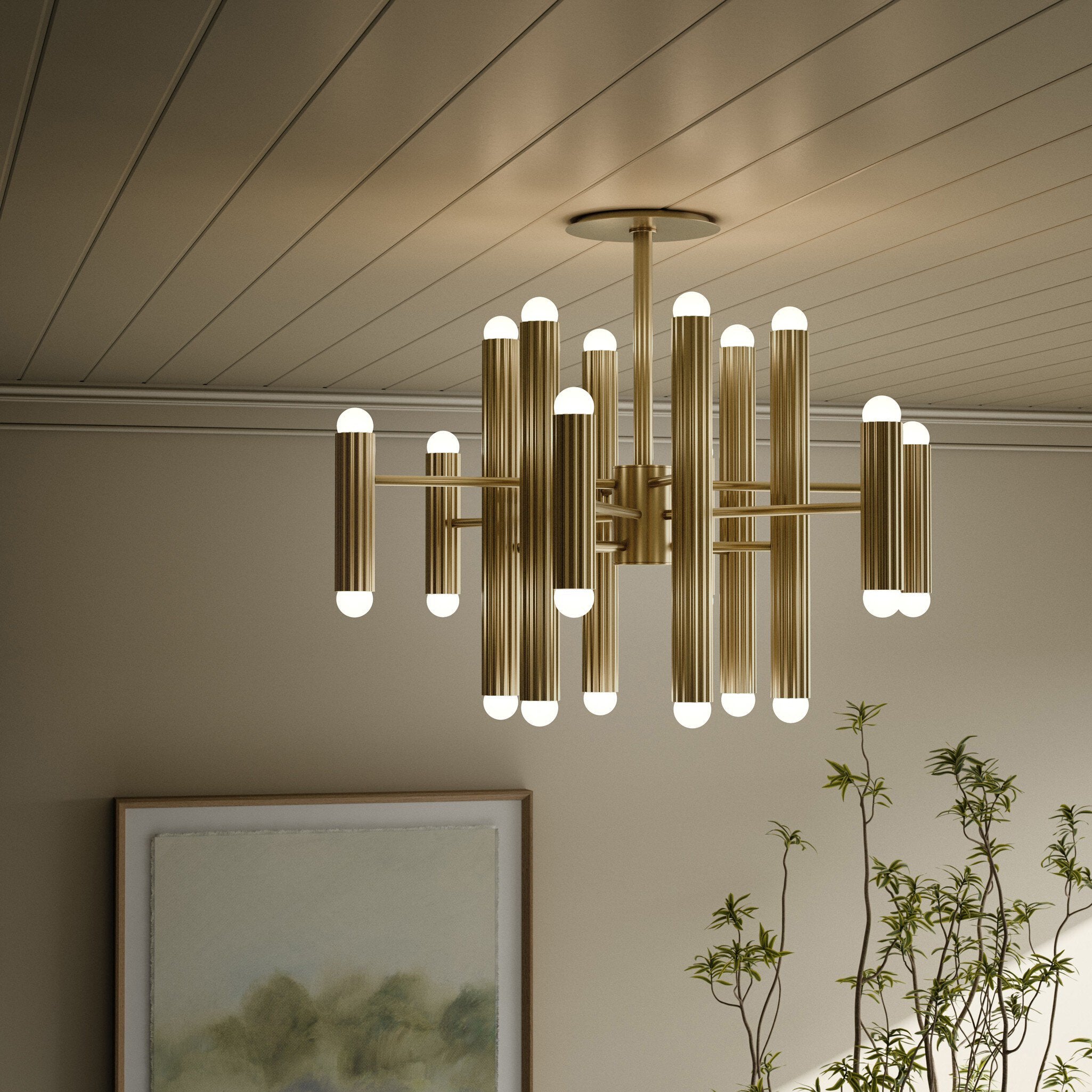 Four Hands Vesta Burnished Brass Chandelier styled room setting