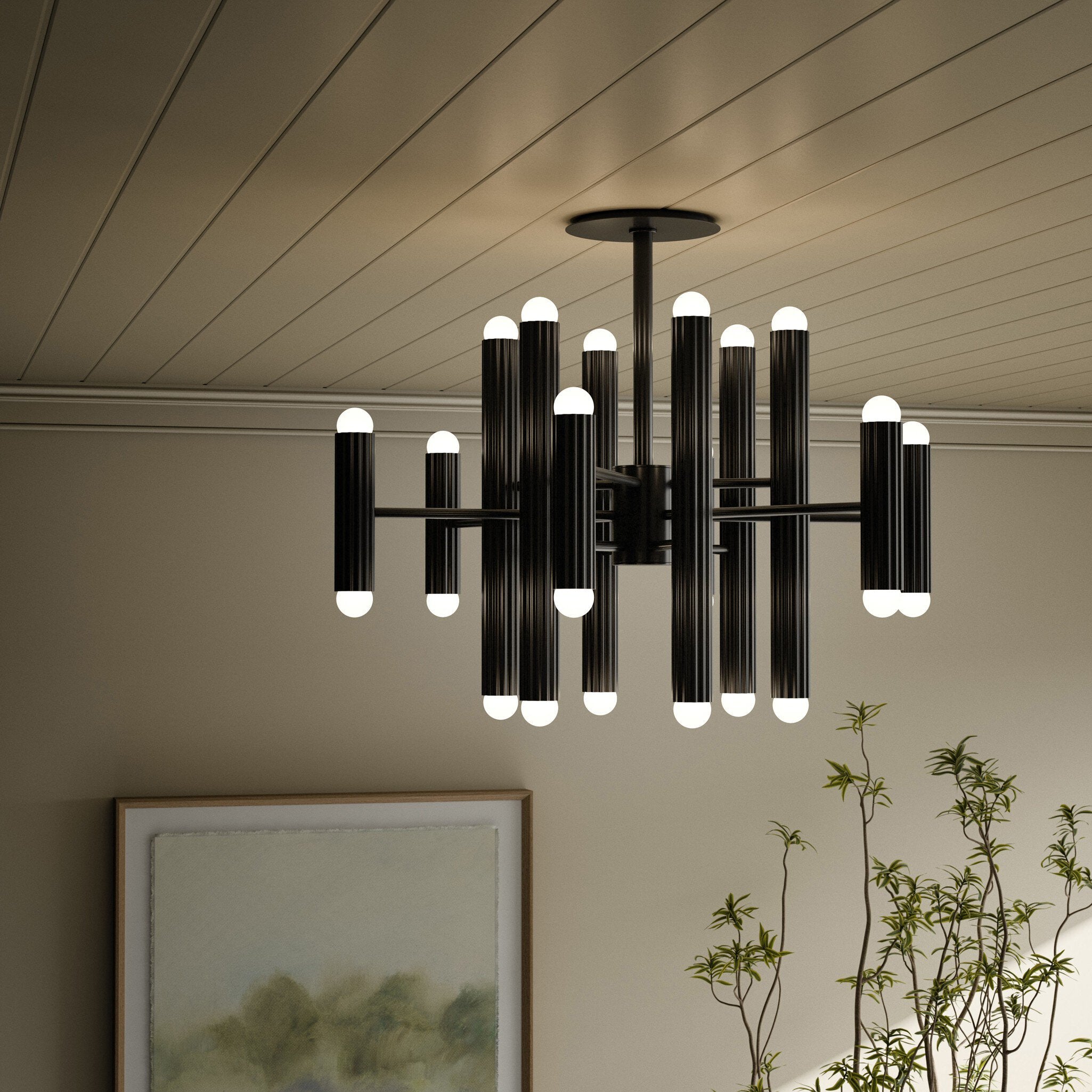 Four Hands Vesta Black Gunmetal Chandelier styled room setting