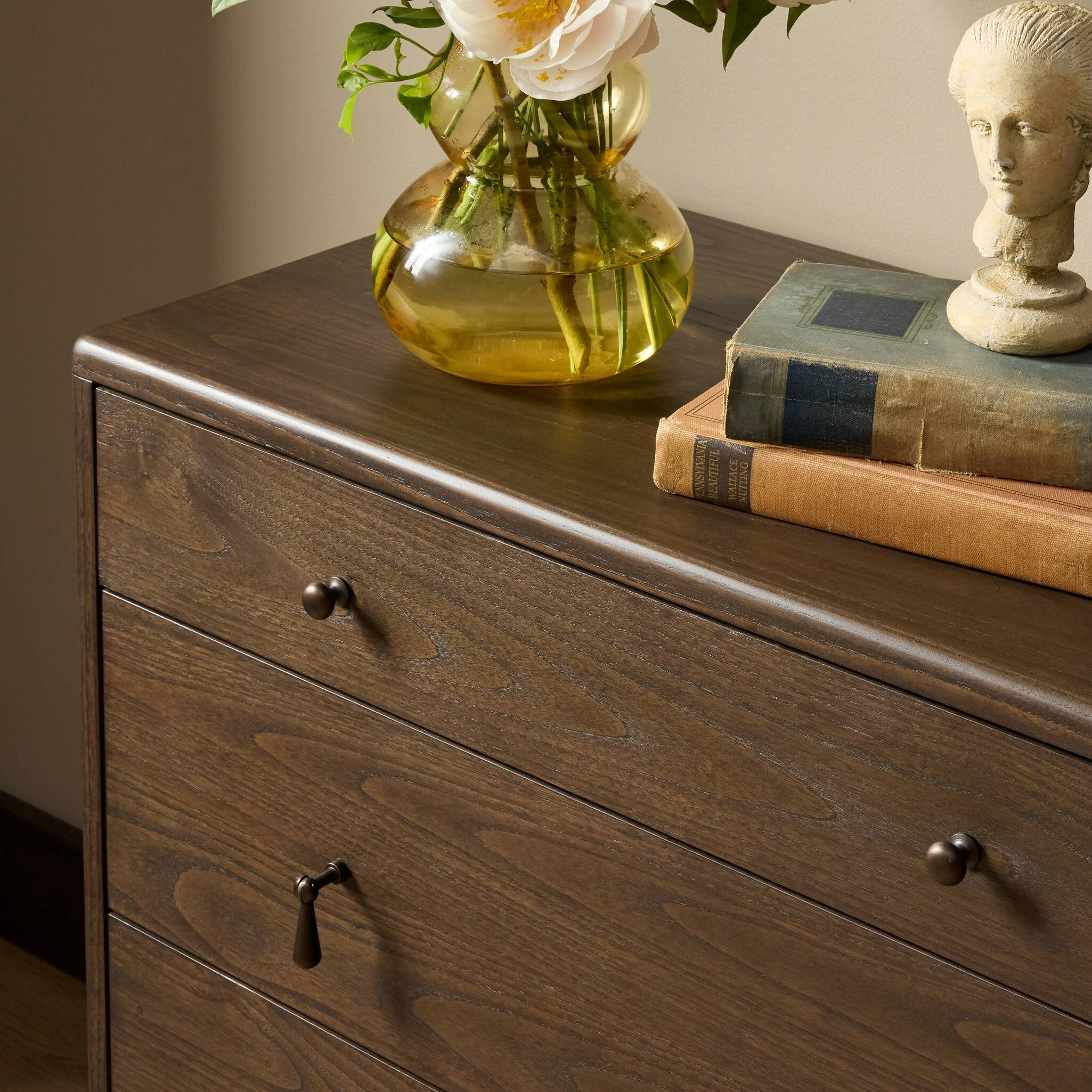 Four Hands Zaria Dark Brown Sungkai 6 Drawer Dresser detailed view