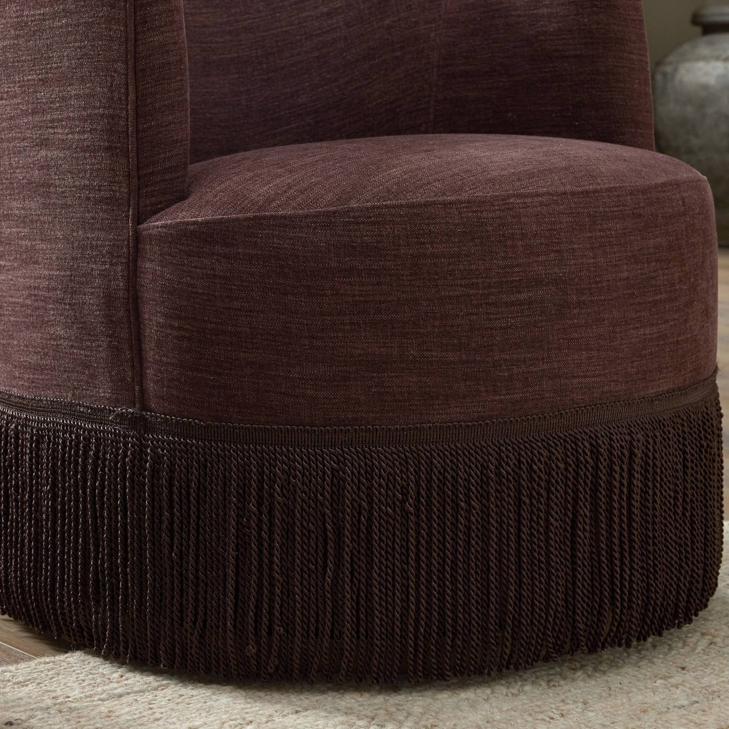 Four Hands Aurora Laughlin Plum Fringe Swivel Chair