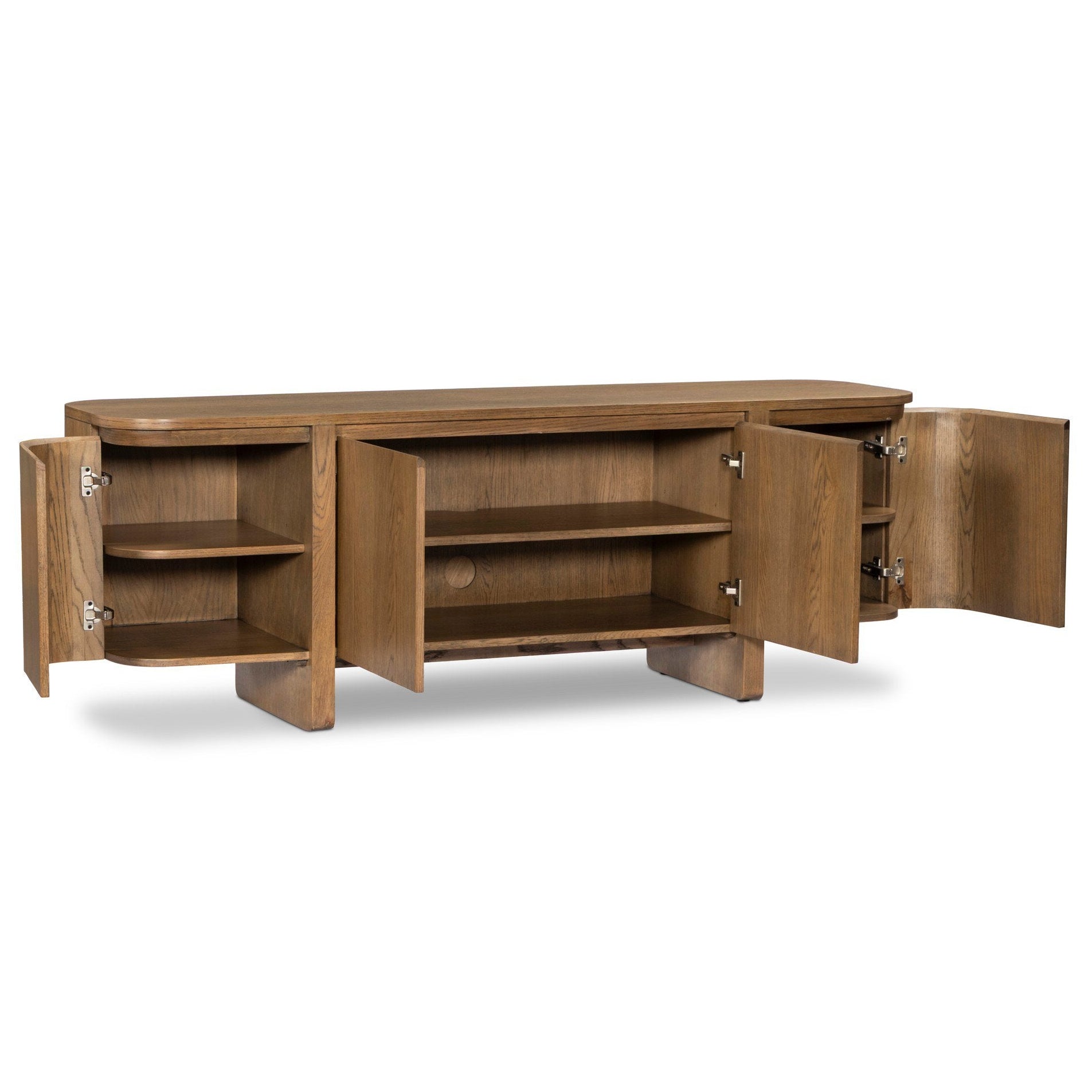 Four Hands Elle Tawny Oak 4 Door Media Console — shown open