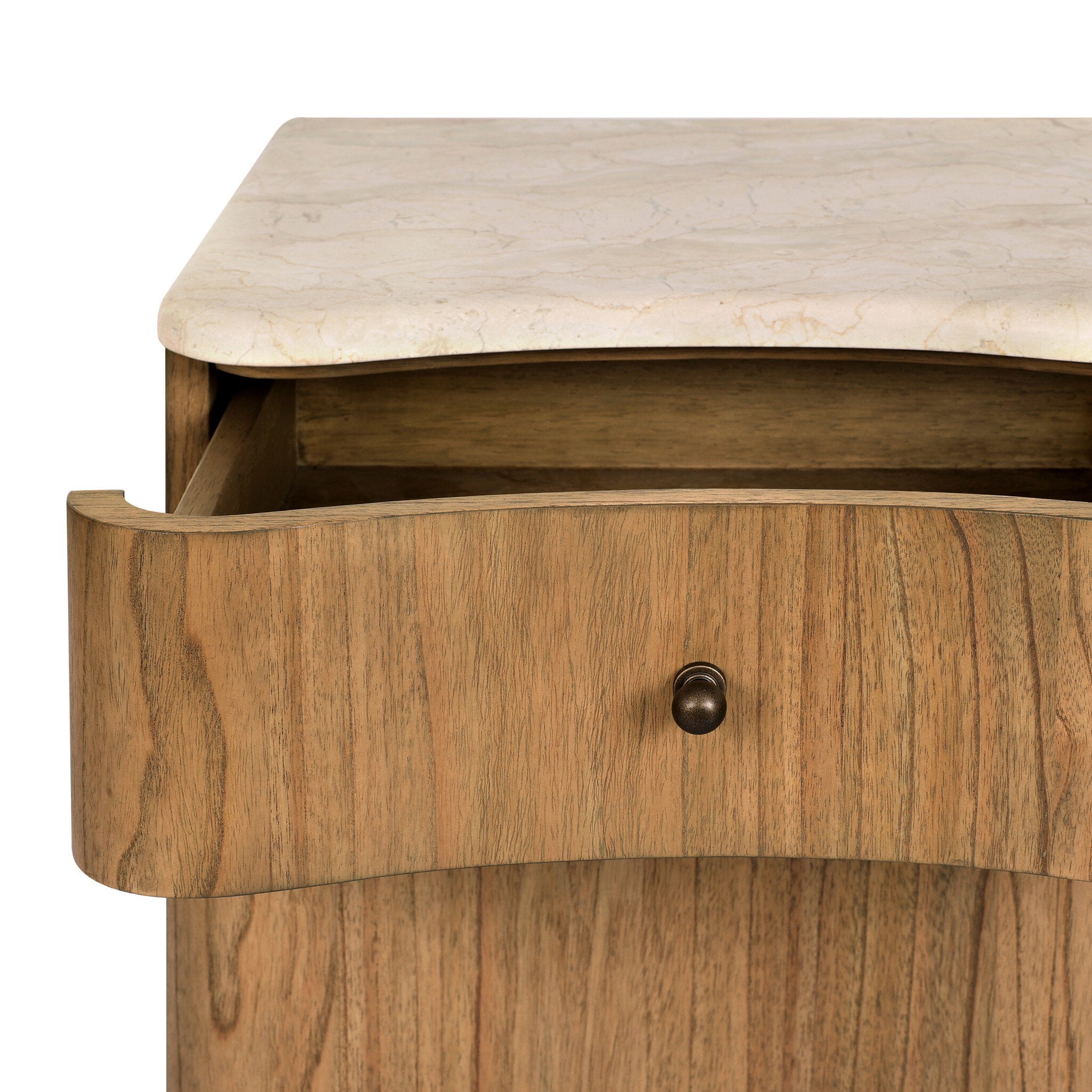 Four Hands Boa Cream Marble Small Nightstand — edge and joinery detail