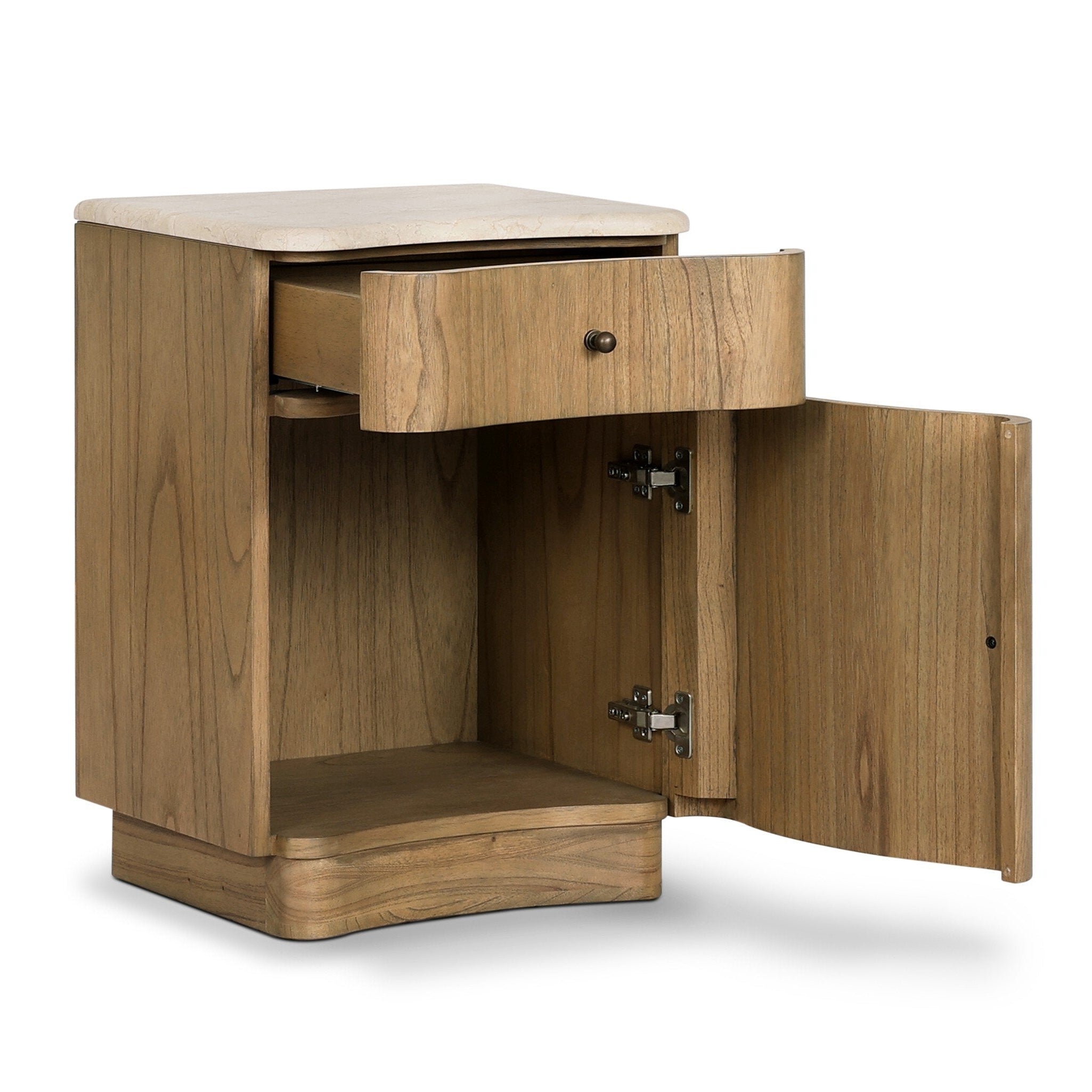 Four Hands Boa Cream Marble Small Nightstand — shown open (2)