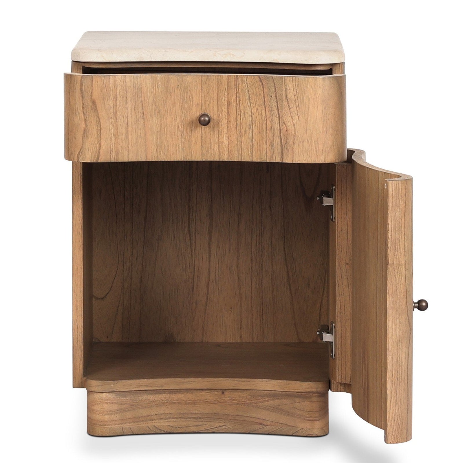 Four Hands Boa Cream Marble Small Nightstand shown open