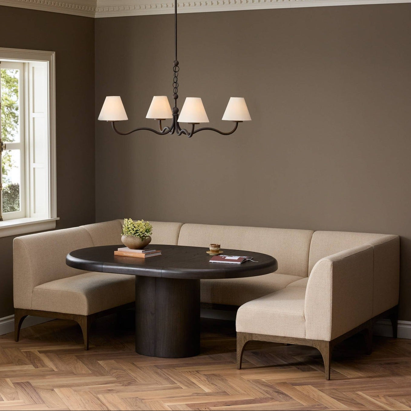 Four Hands Ellington Irving Taupe 105in U-Shape Dining Banquette