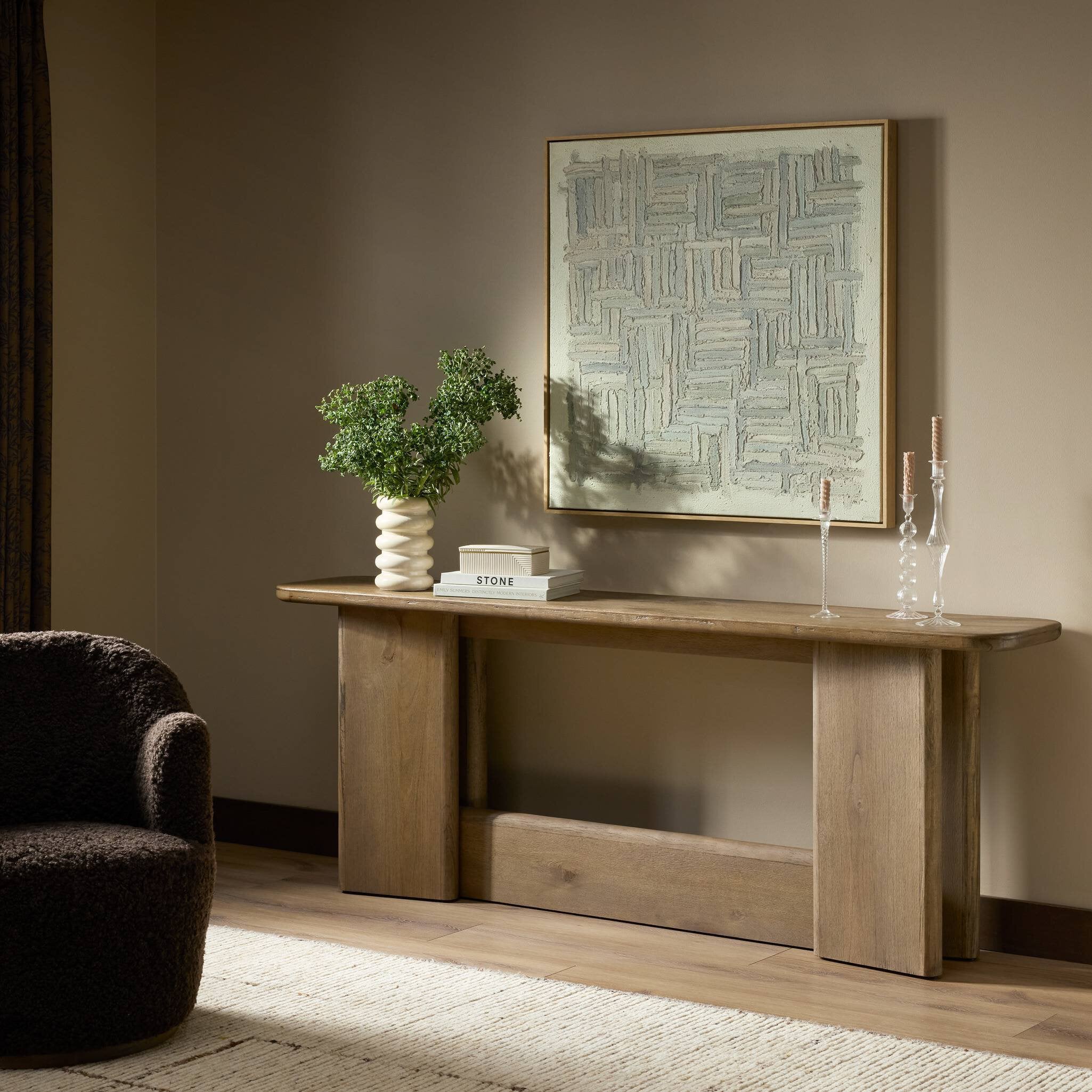 Four Hands Nadine Toasted Oak Console Table - styled room setting