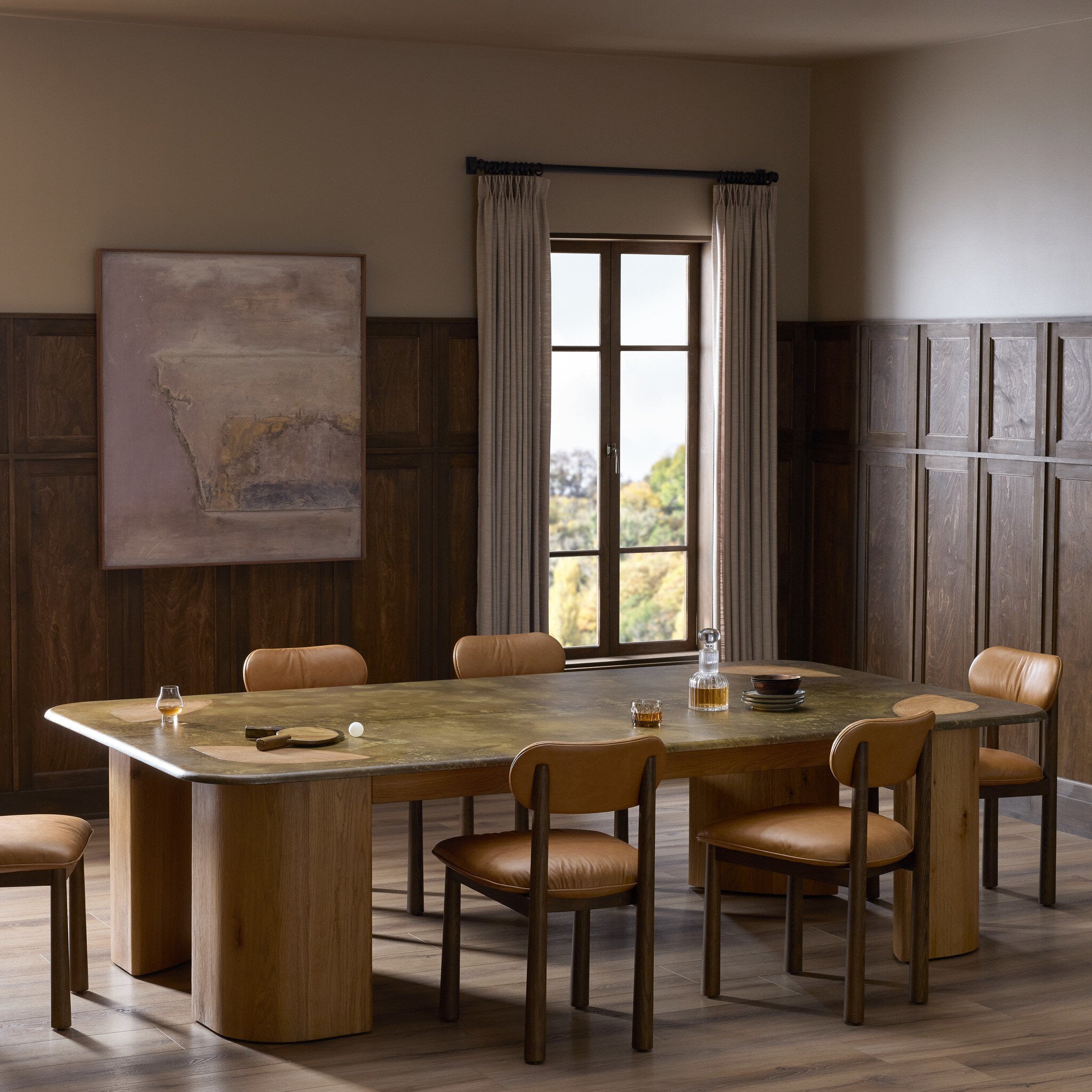 Four Hands Vella Smoked Oak Ping Pong Table - styled room setting (view 2)