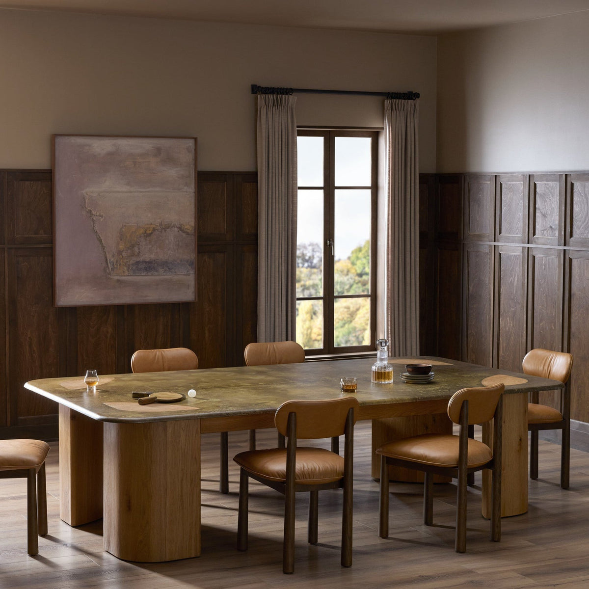 Four Hands Vella Smoked Oak Ping Pong Table - styled room setting (view 2)