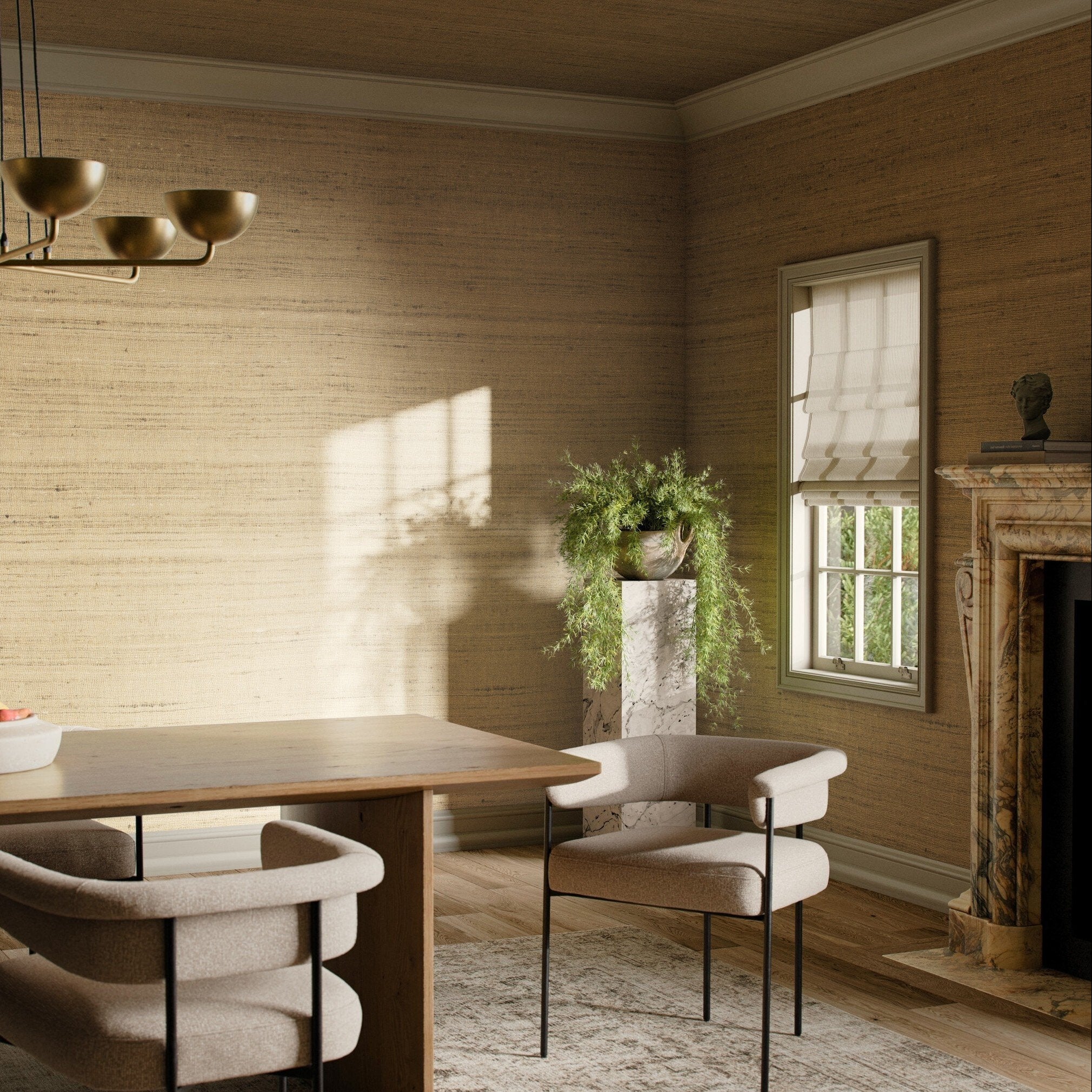 FH Art Studio Silk Tussah Silk Tan Wallpaper - styled room setting