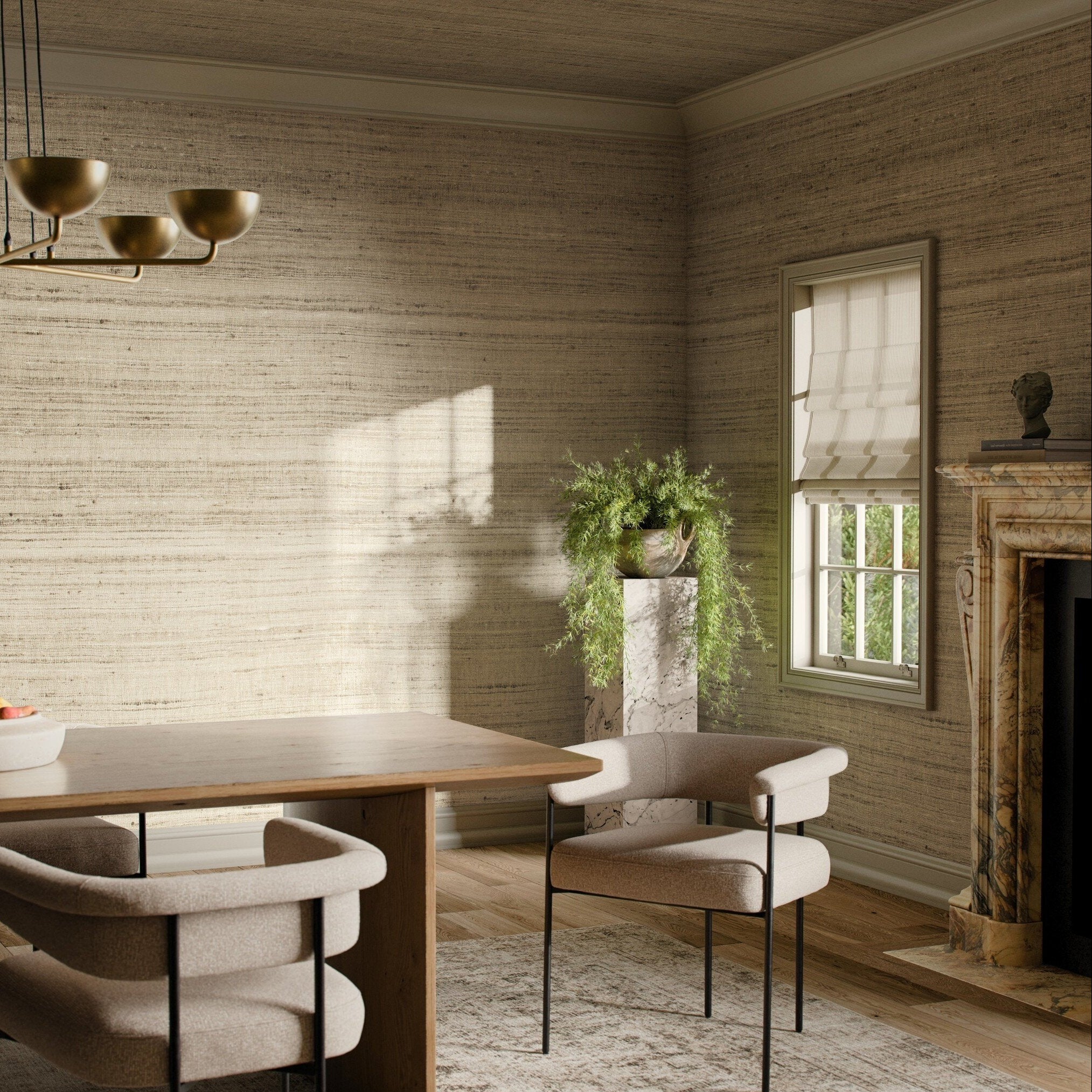 FH Art Studio Silk Tussah Silk Jet Stream Wallpaper - styled room setting