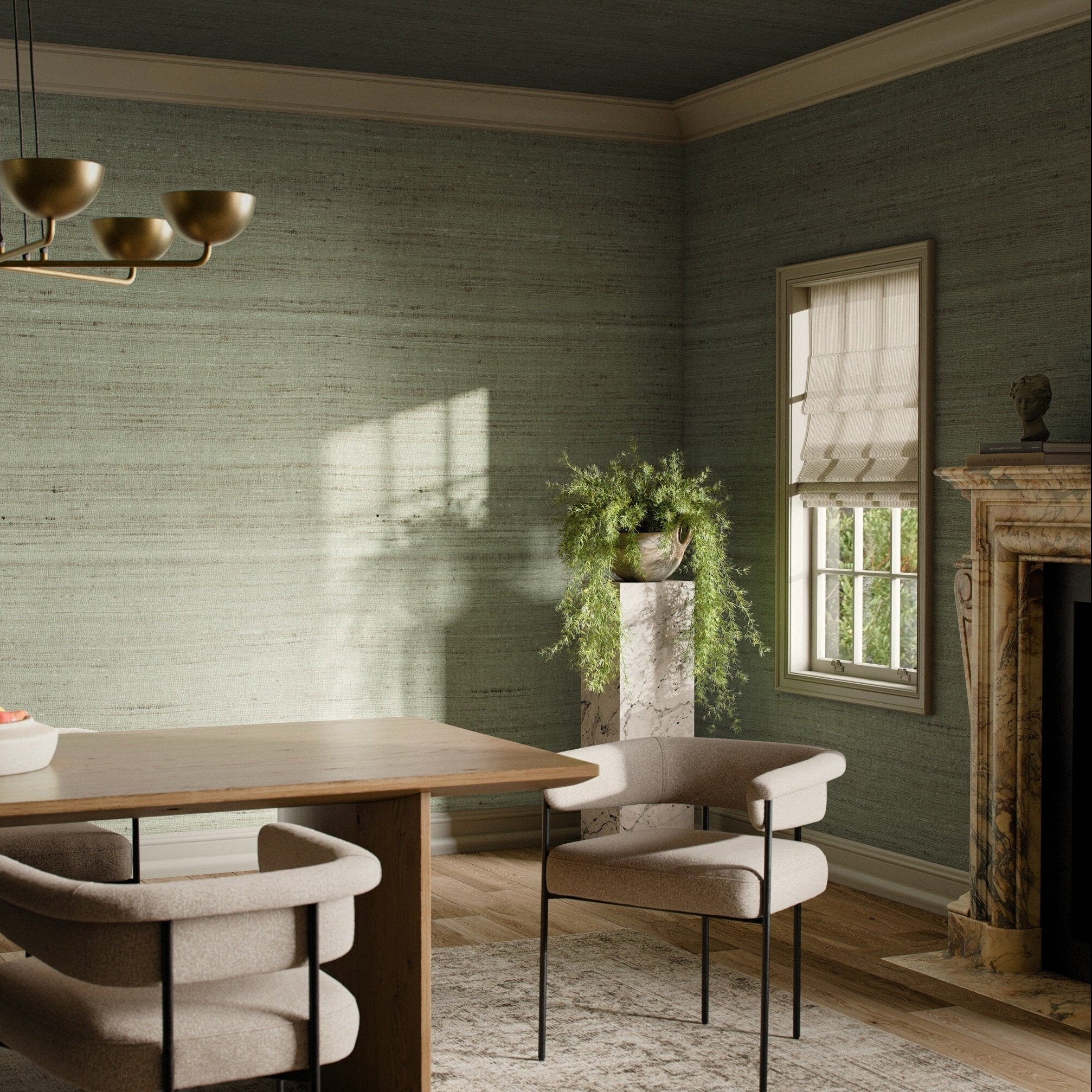 FH Art Studio Silk Tussah Silk Laurel Oak Wallpaper - styled room setting