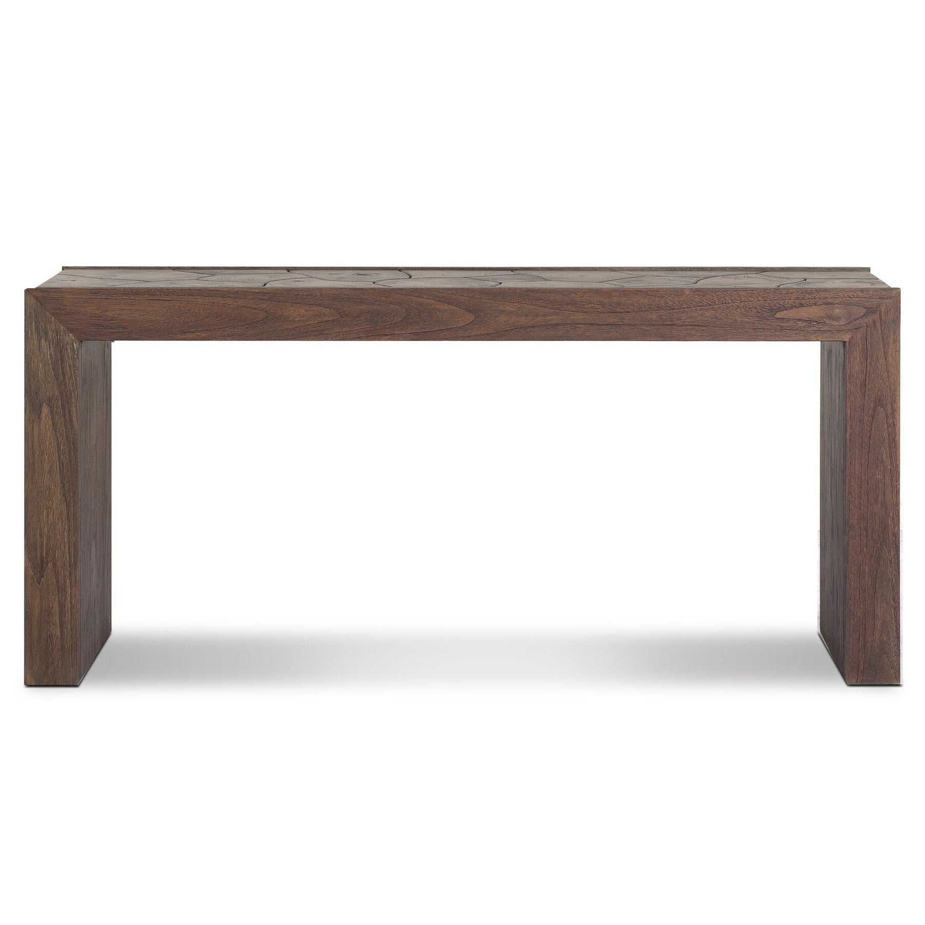 Four Hands Ridge Saddle Brown-Teak Root Outdoor Console Table back view
