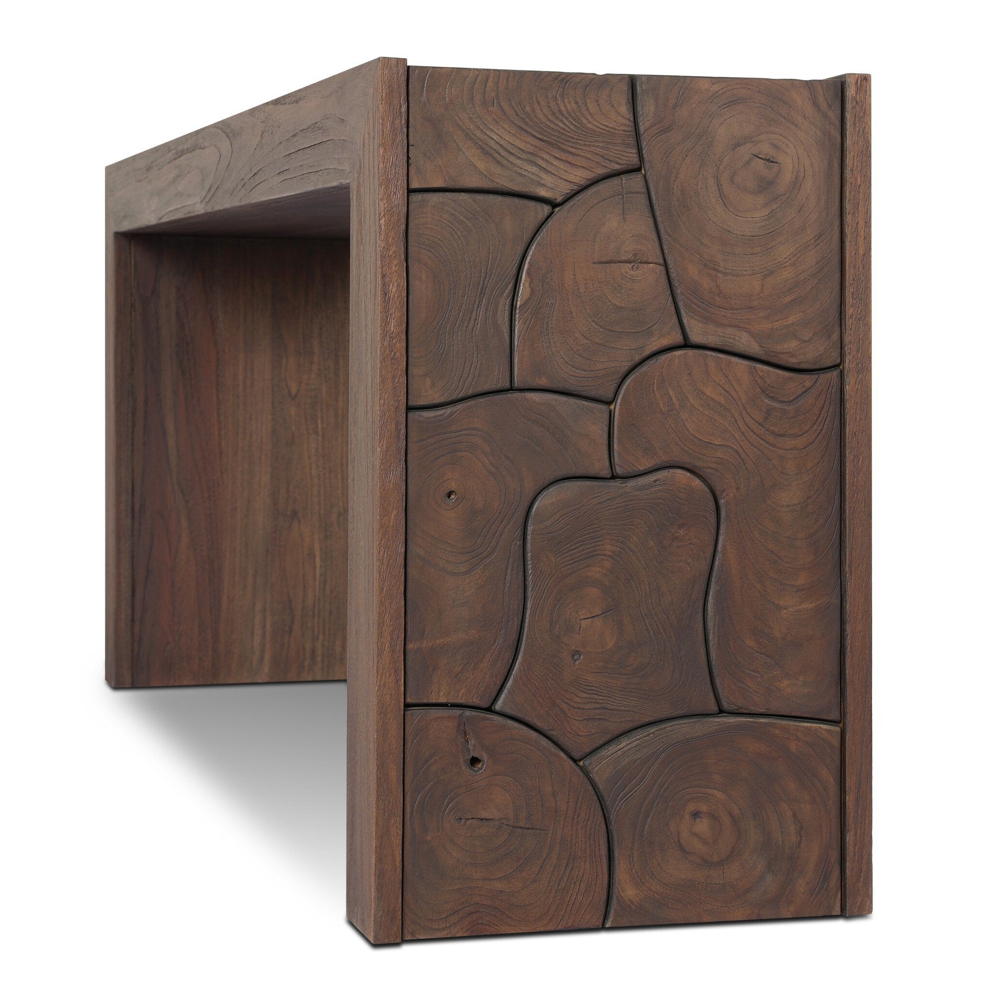 Four Hands Ridge Saddle Brown-Teak Root Outdoor Console Table close-up detail