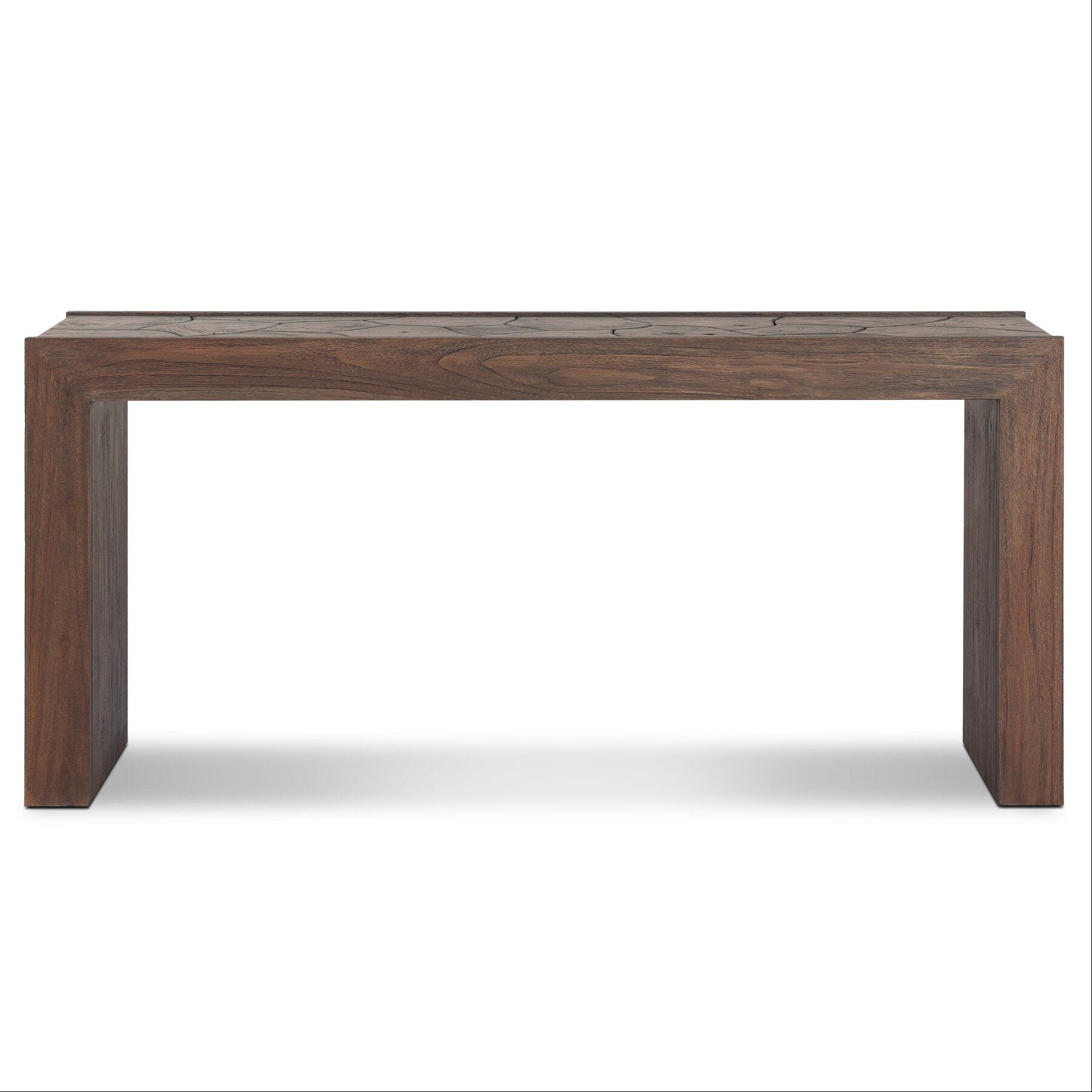 Four Hands Ridge Saddle Brown-Teak Root Outdoor Console Table front view