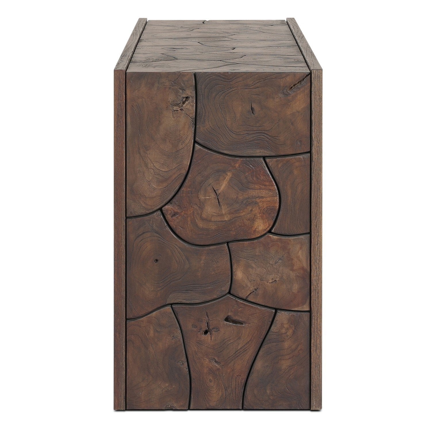 Four Hands Ridge Saddle Brown-Teak Root Outdoor Console Table side view
