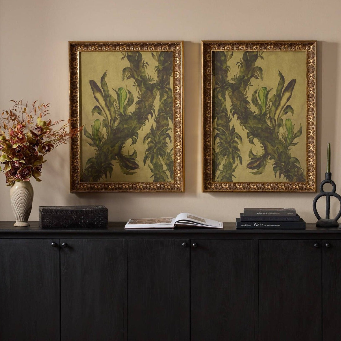 Four Hands x Molly Franken Epiphytes Diptych Gilded Antique Gold Framed Art