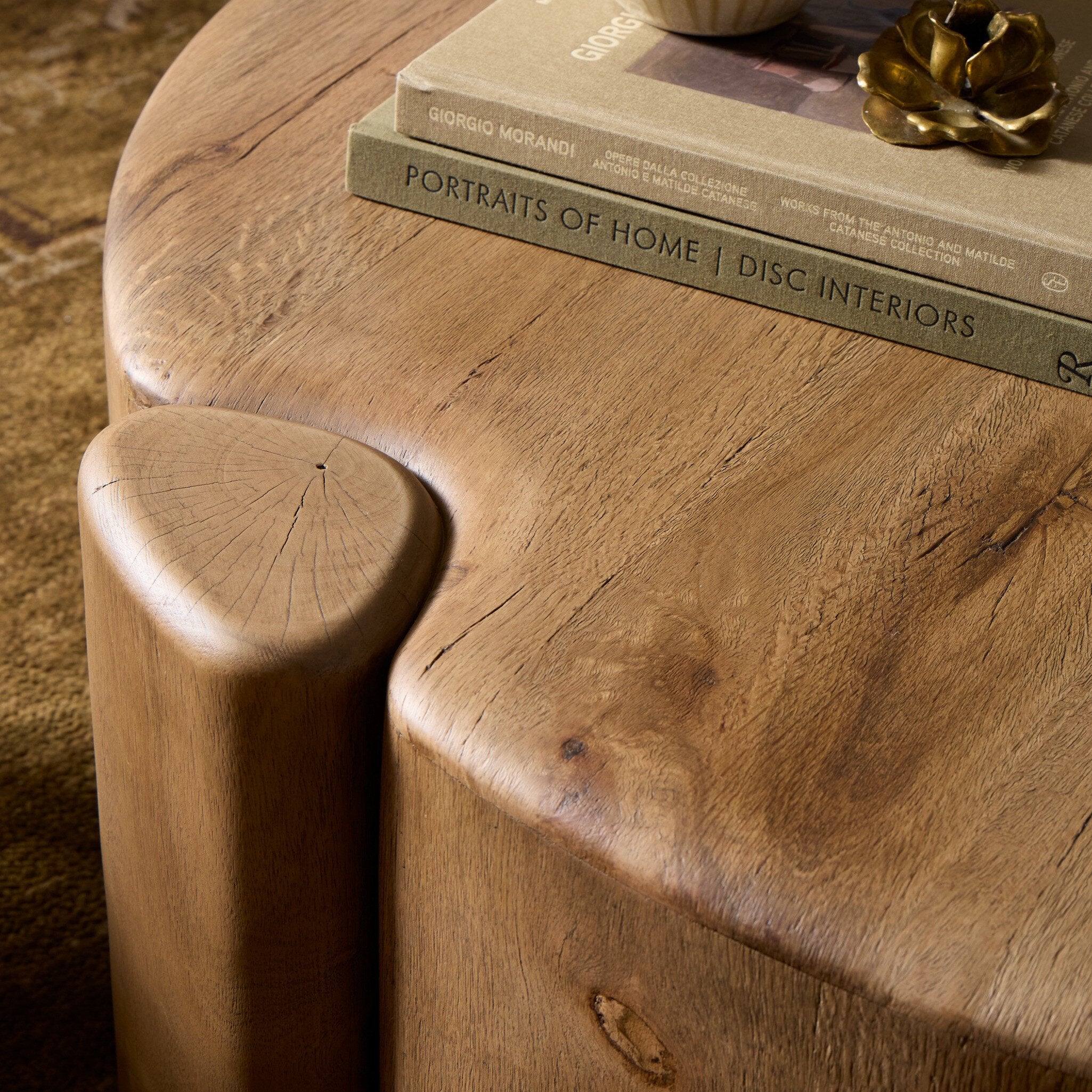 Four Hands Toman Rustic Oak Coffee Table finish close-up