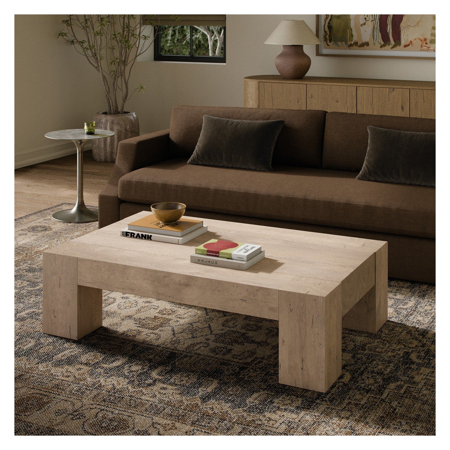 Four Hands Abaso Whitewash Rustic Rectangular Coffee Table