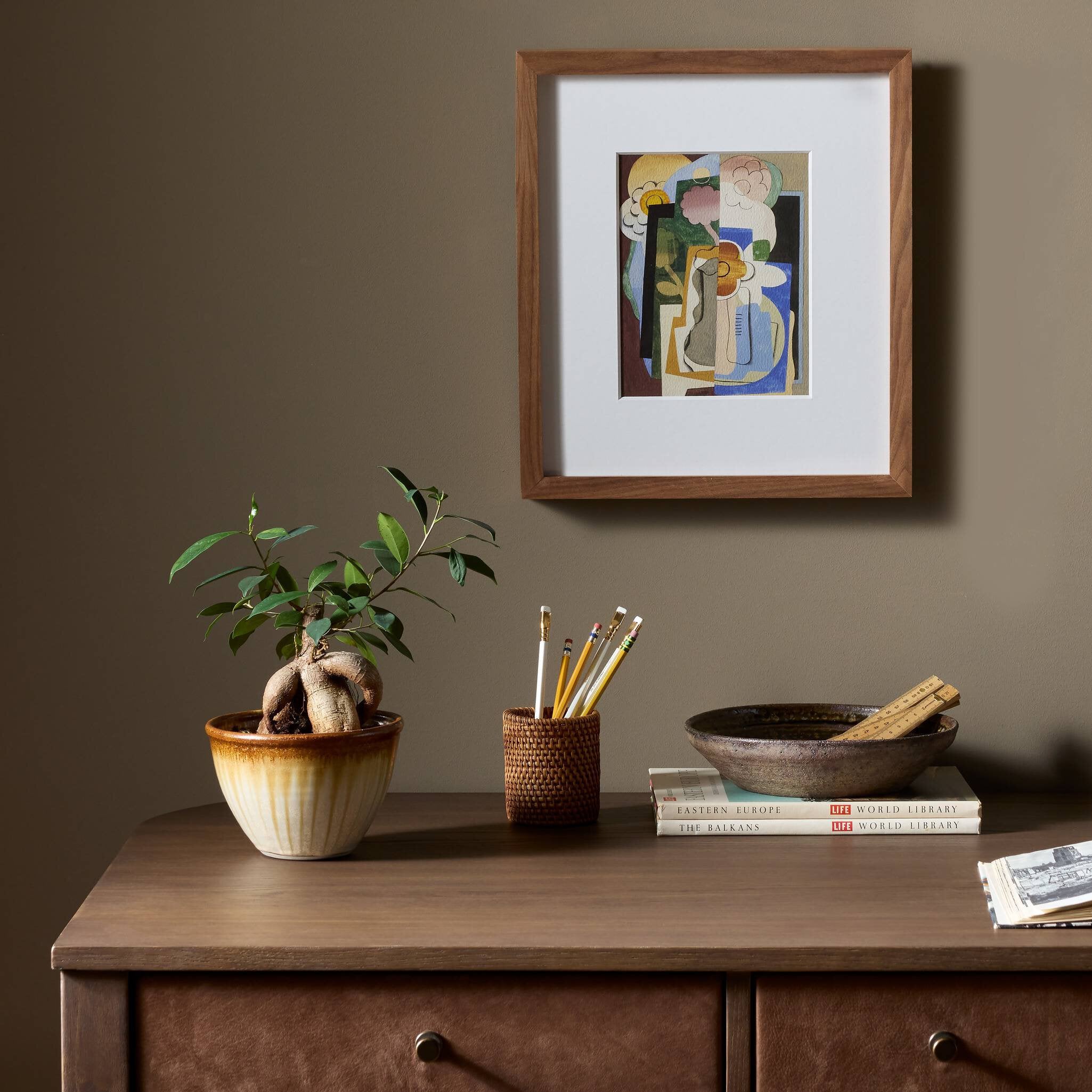 Four Hands x Georges Valmier Vase De Fleurs Pure Framed Art styled in a room setting