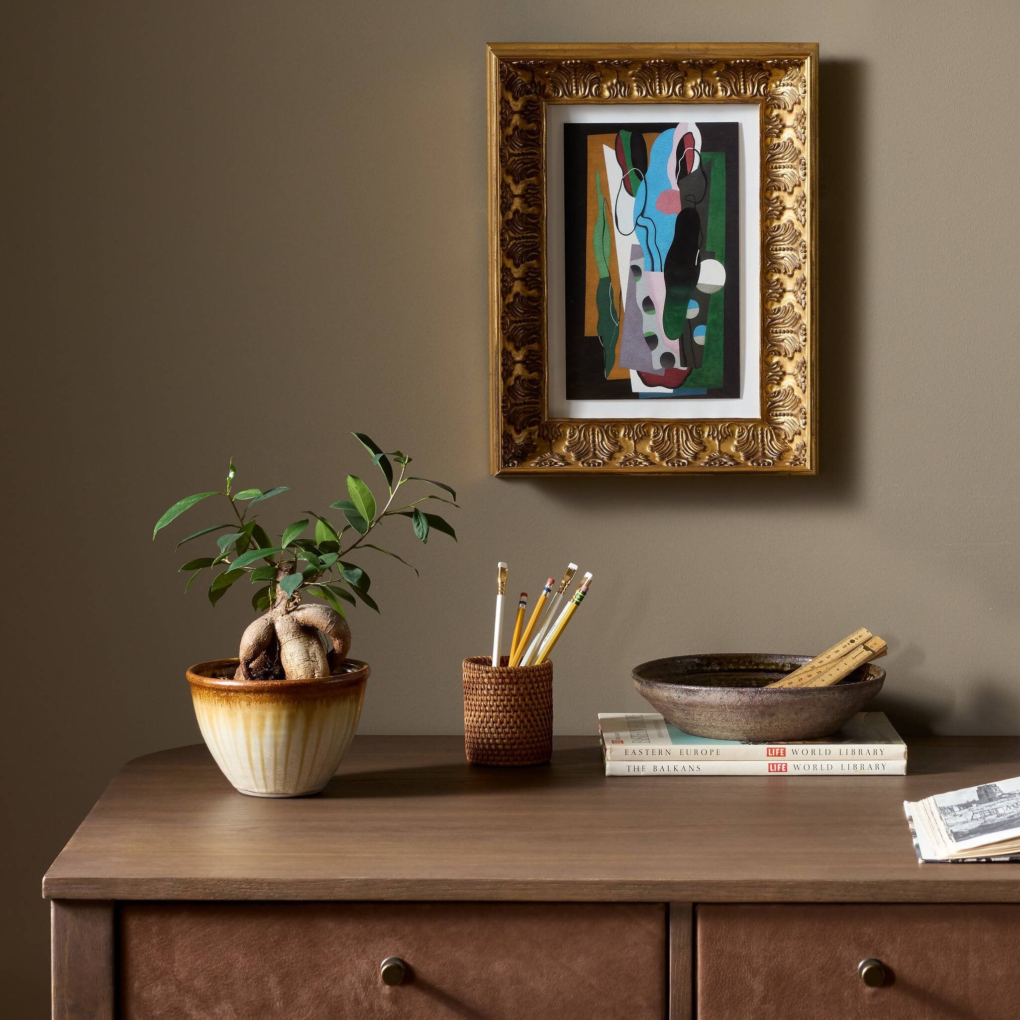Four Hands x Georges Valmier Les Tulipes Fresh Framed Art styled in a room setting