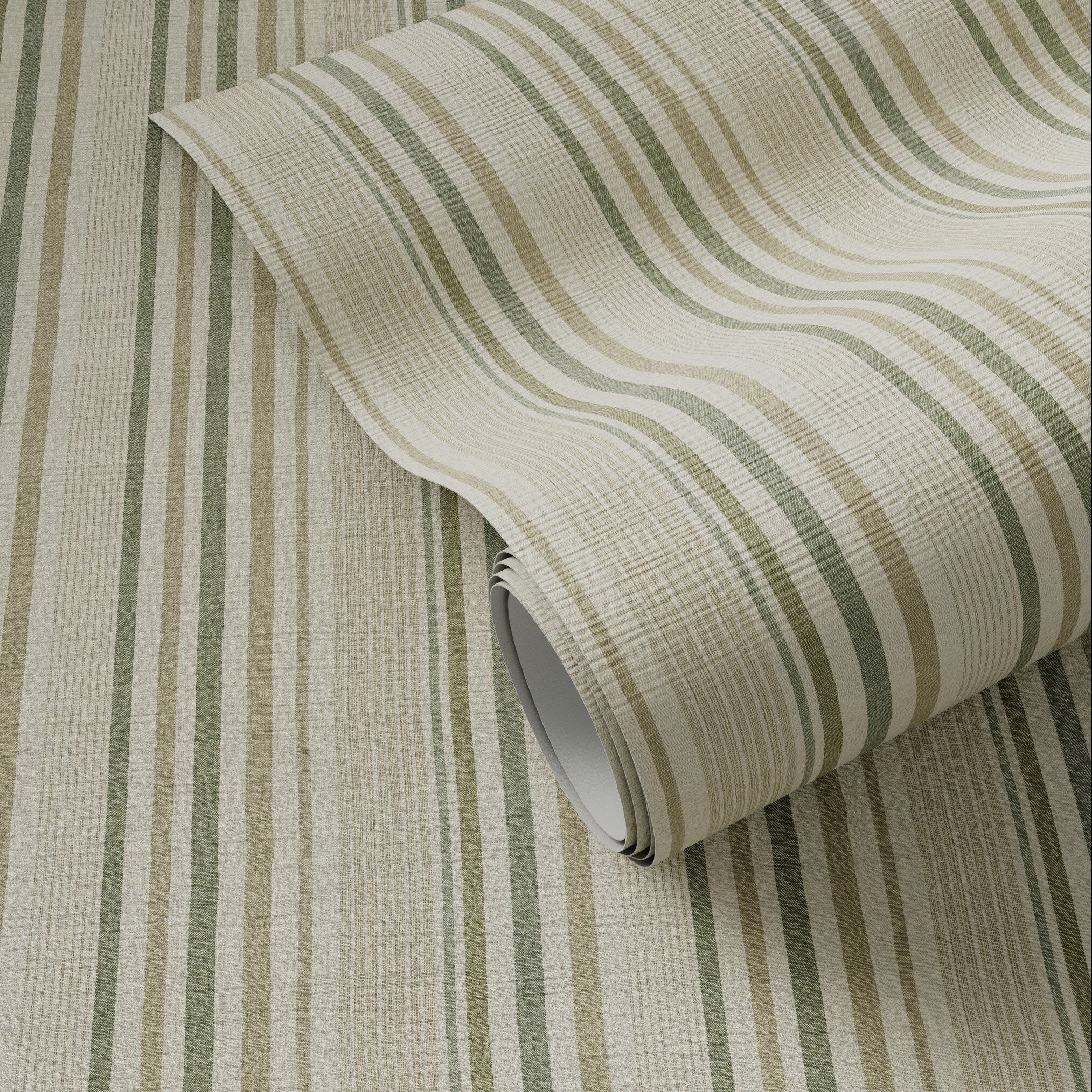 FH Art Studio Stripe Grasscloth Forest Grasscloth Wallpaper - styled view