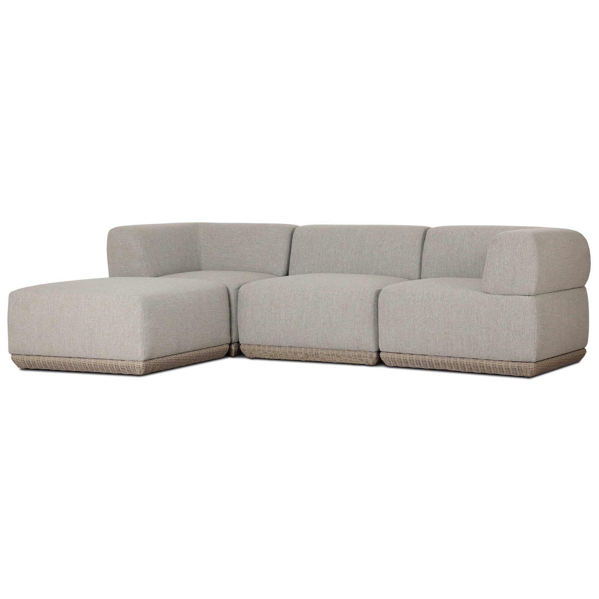 Four Hands Evander Ramiro Ecru 3 Piece Outdoor Sectional Sofa w/Ottoman - styled view