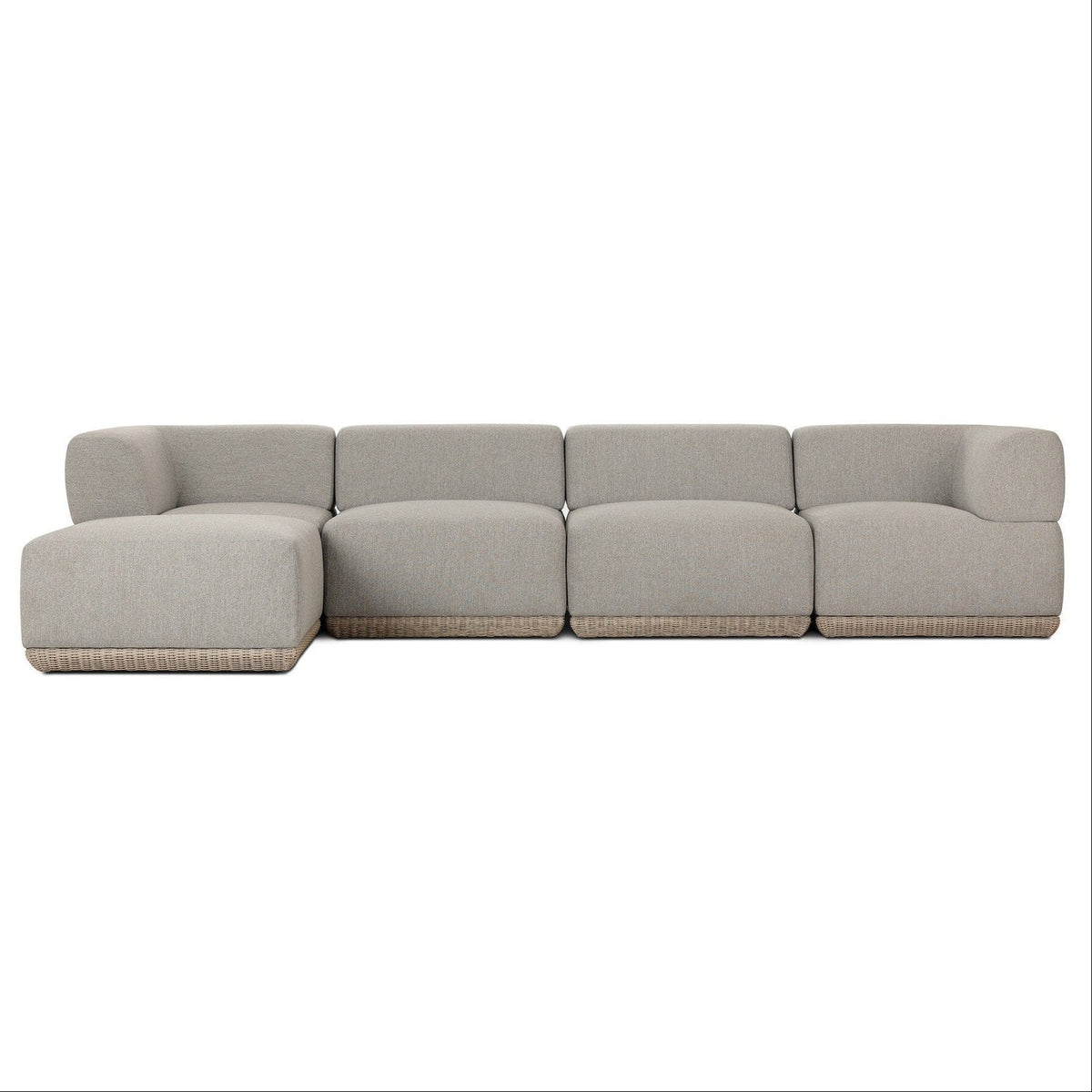 Four Hands Evander Ramiro Ecru 4 Piece Outdoor Sectional Sofa w/Ottoman - front view