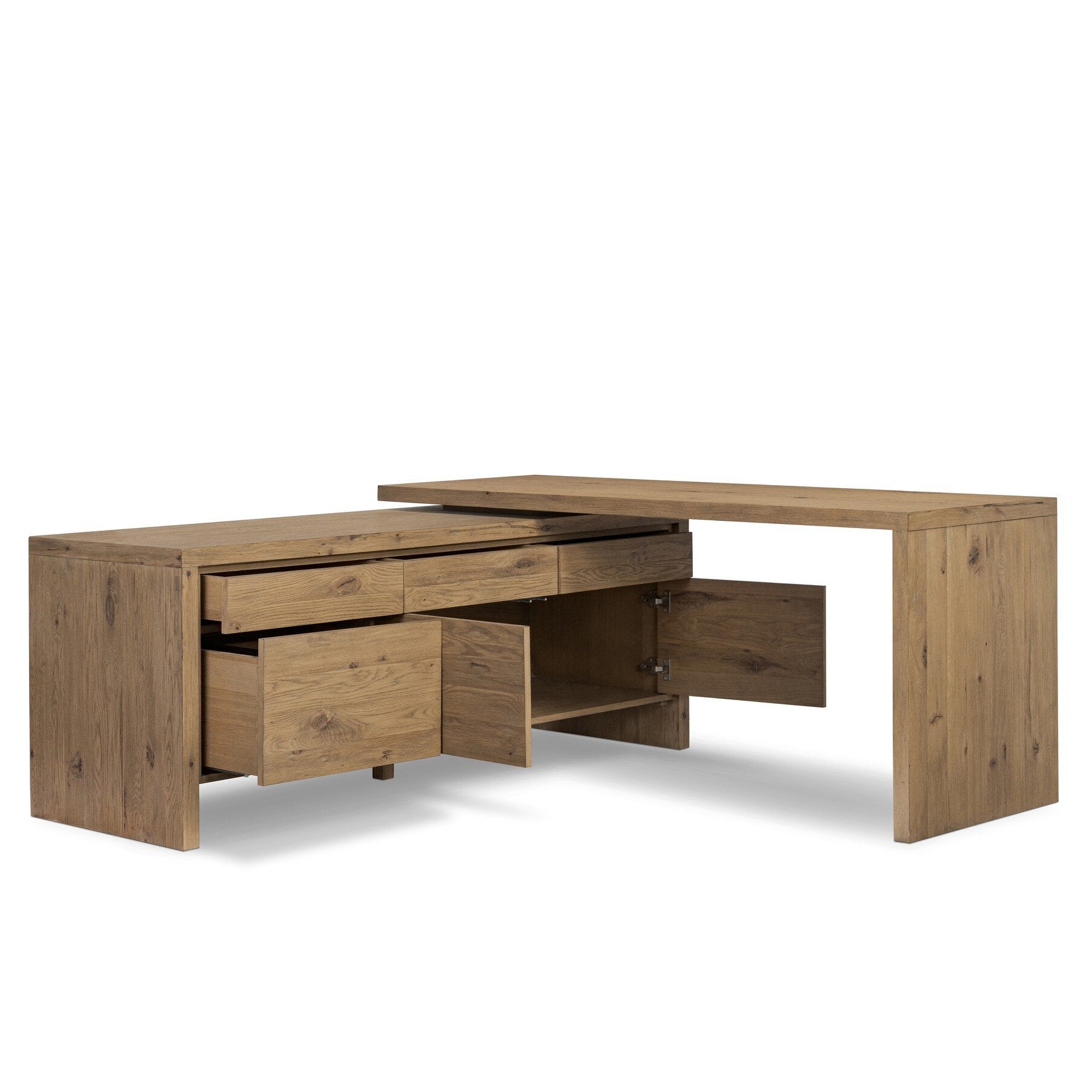 Four Hands Noah Aged Smoked Oak Resawn Rotating Desk - shown open