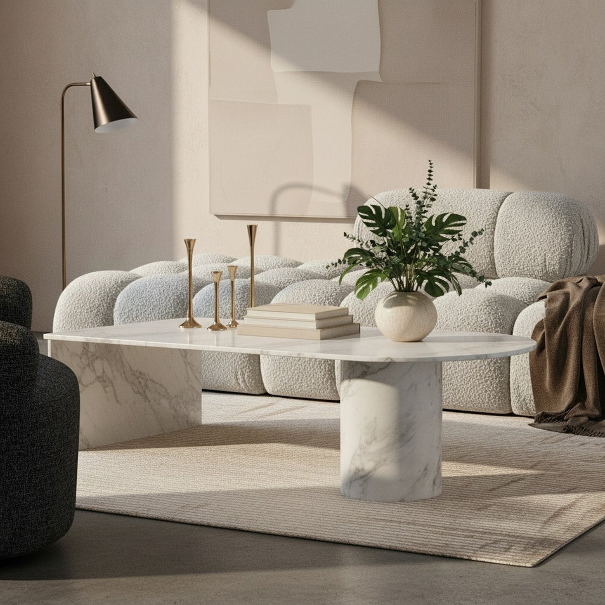 Salerno White Genuine Marble Coffee Table